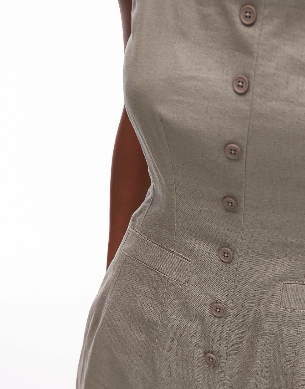 Topshop linen button down playsuit in khaki