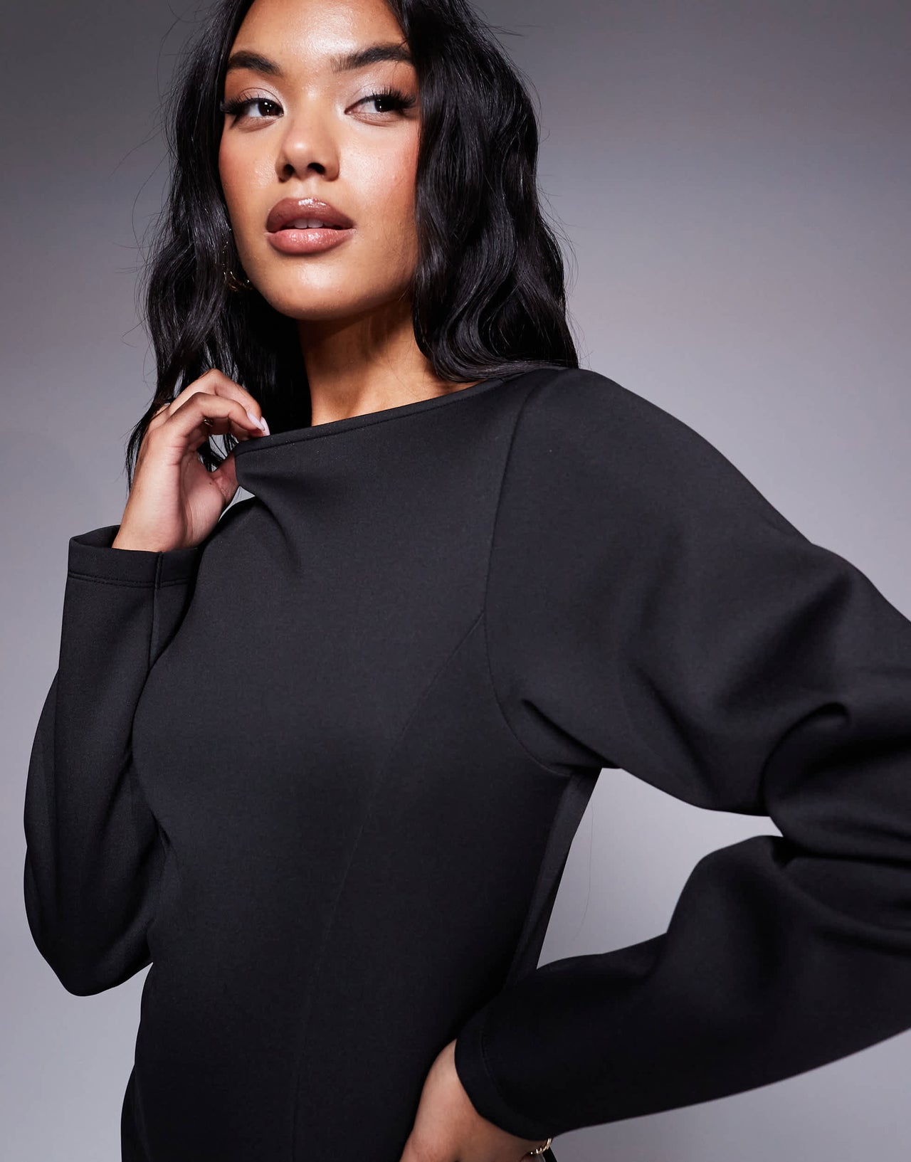 ASOS DESIGN cocoon sleeve mini dress in black in scuba-style fabric