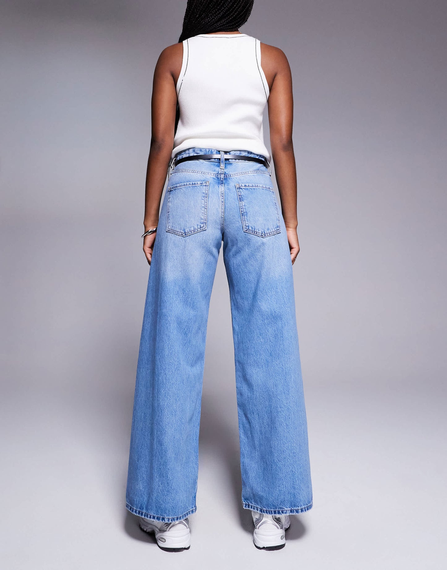 River Island wide leg jean with detachable belt in lightwash blue