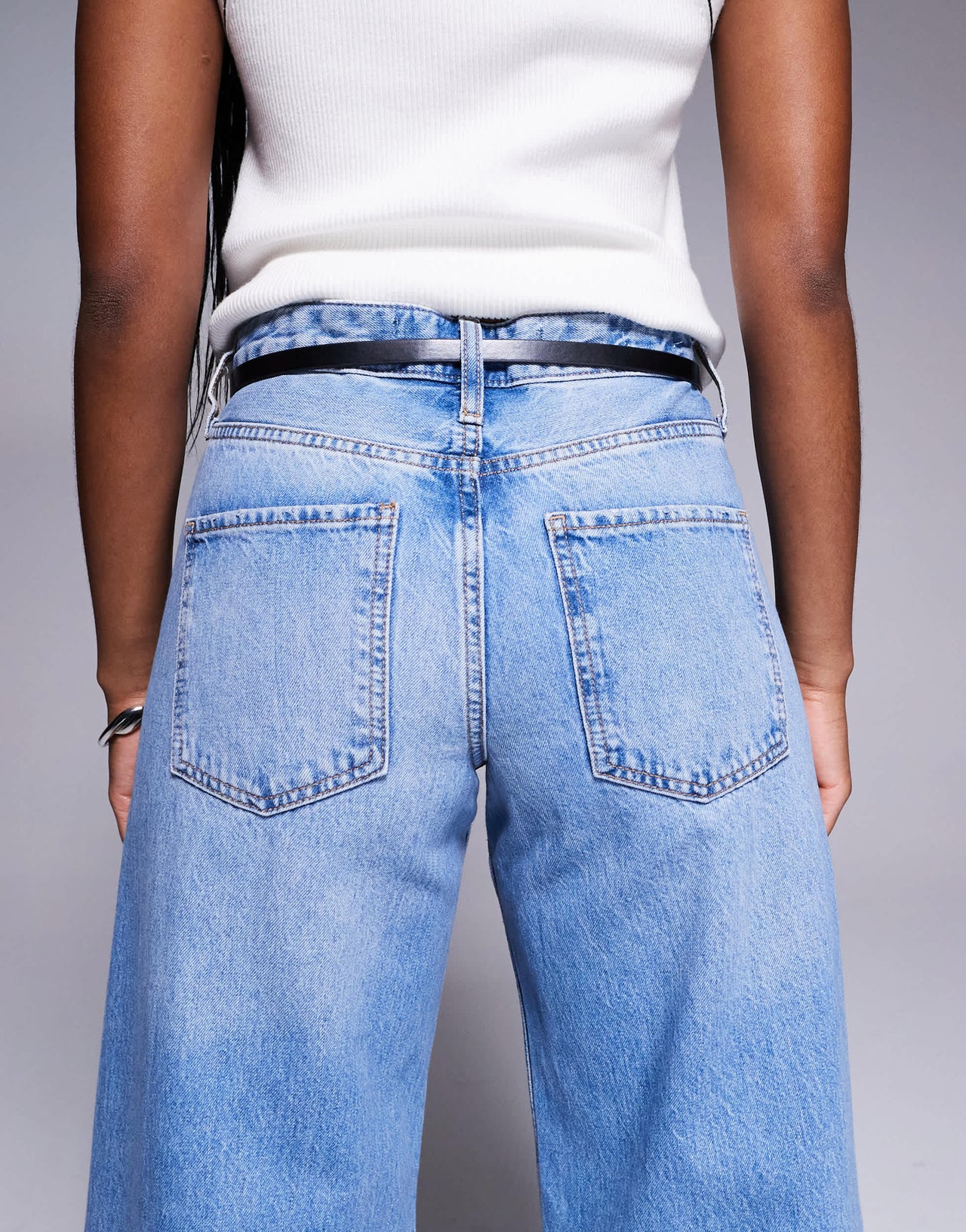 River Island wide leg jean with detachable belt in lightwash blue