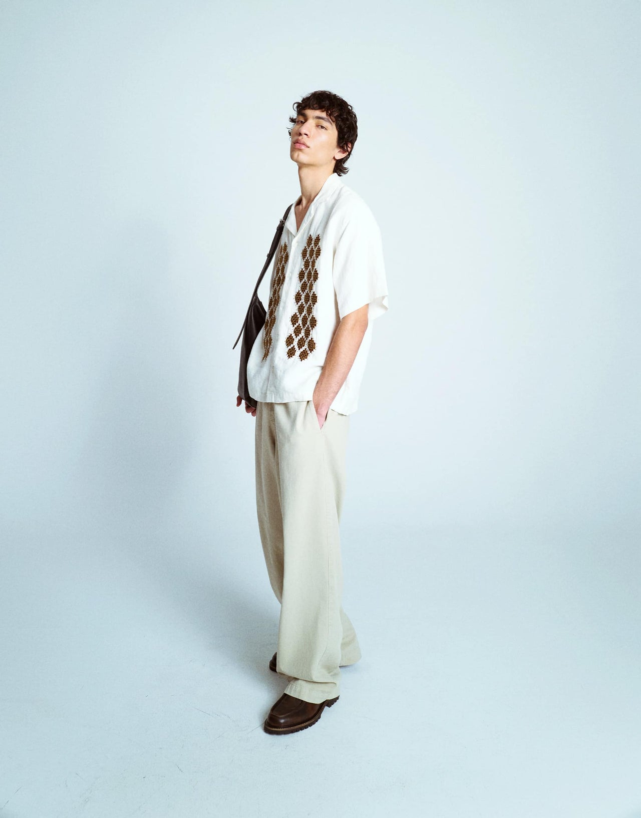 Topman premium beaded crochet shirt in ecru