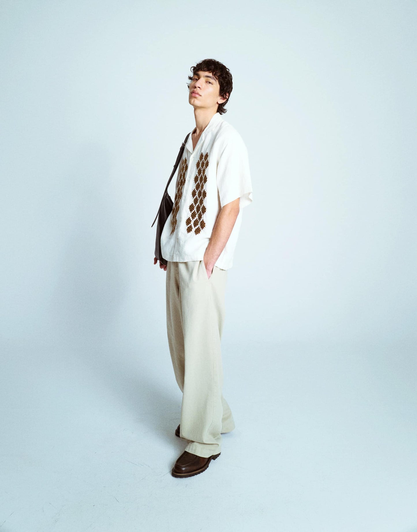 Topman premium beaded crochet shirt in ecru