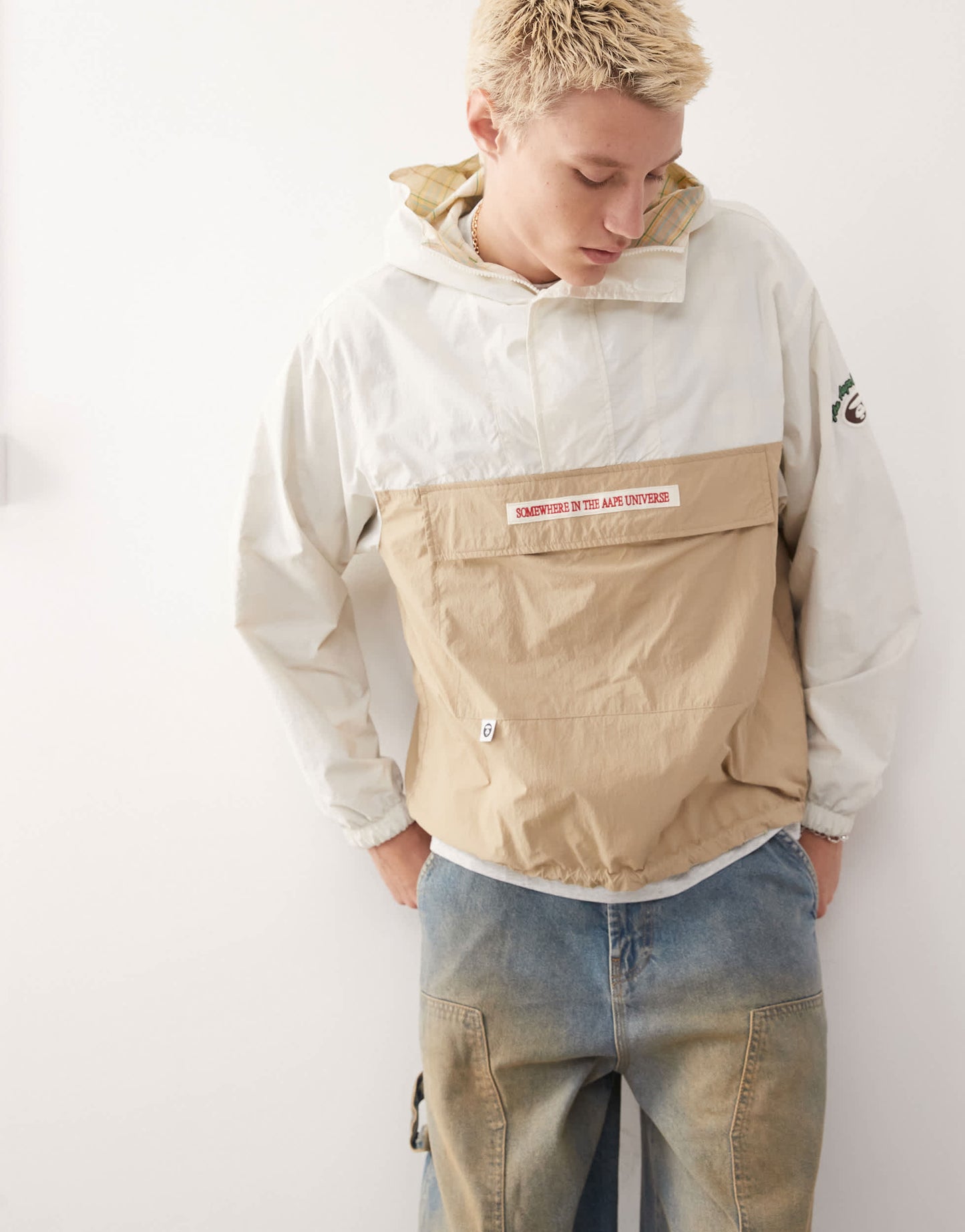 Aape by A Bathing Ape lightweight overhead check jacket in beige