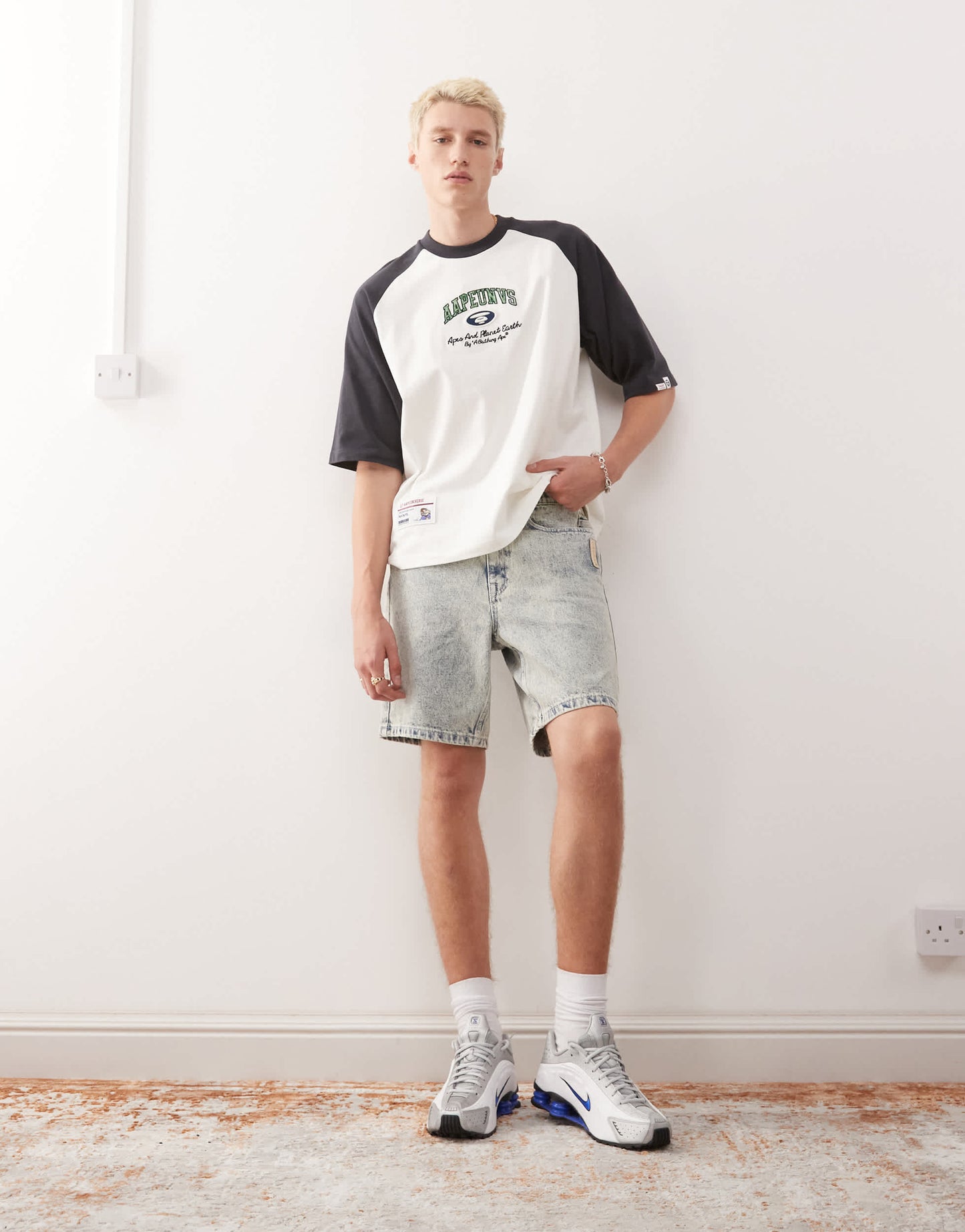 Aape by A Bathing Ape logo denim shorts in light wash
