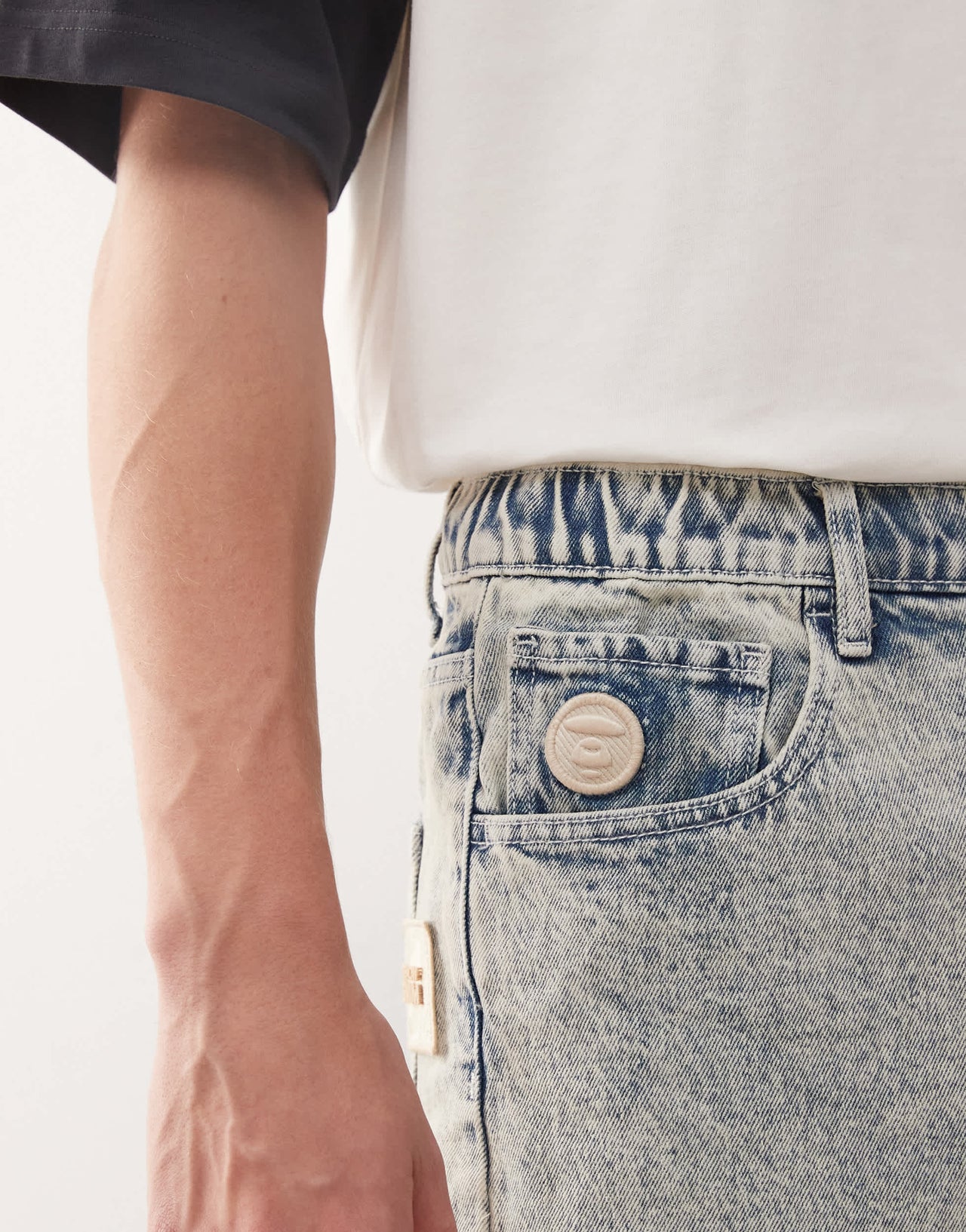 Aape by A Bathing Ape logo denim shorts in light wash