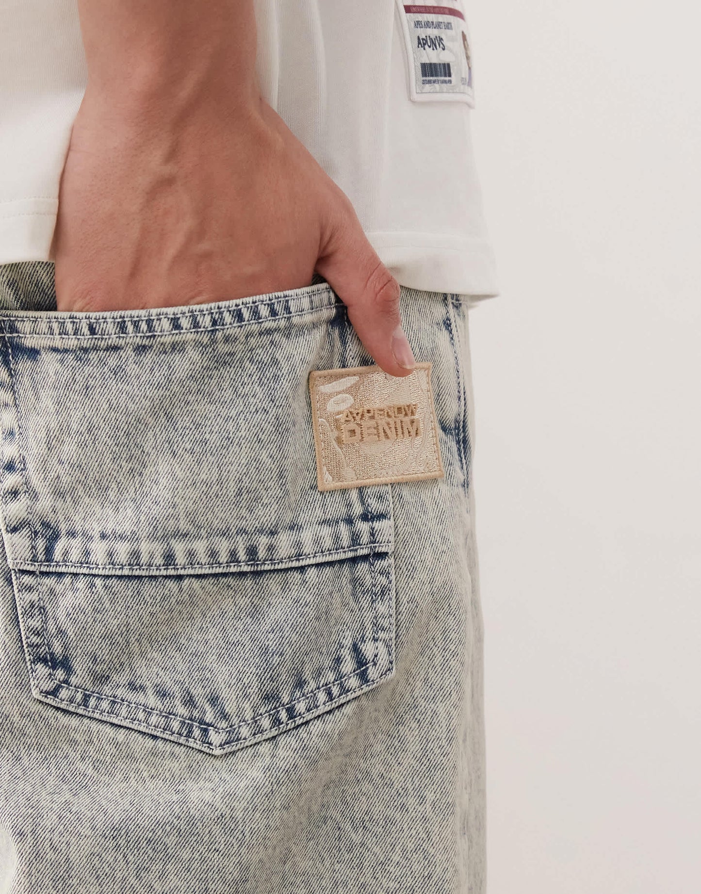 Aape by A Bathing Ape logo denim shorts in light wash