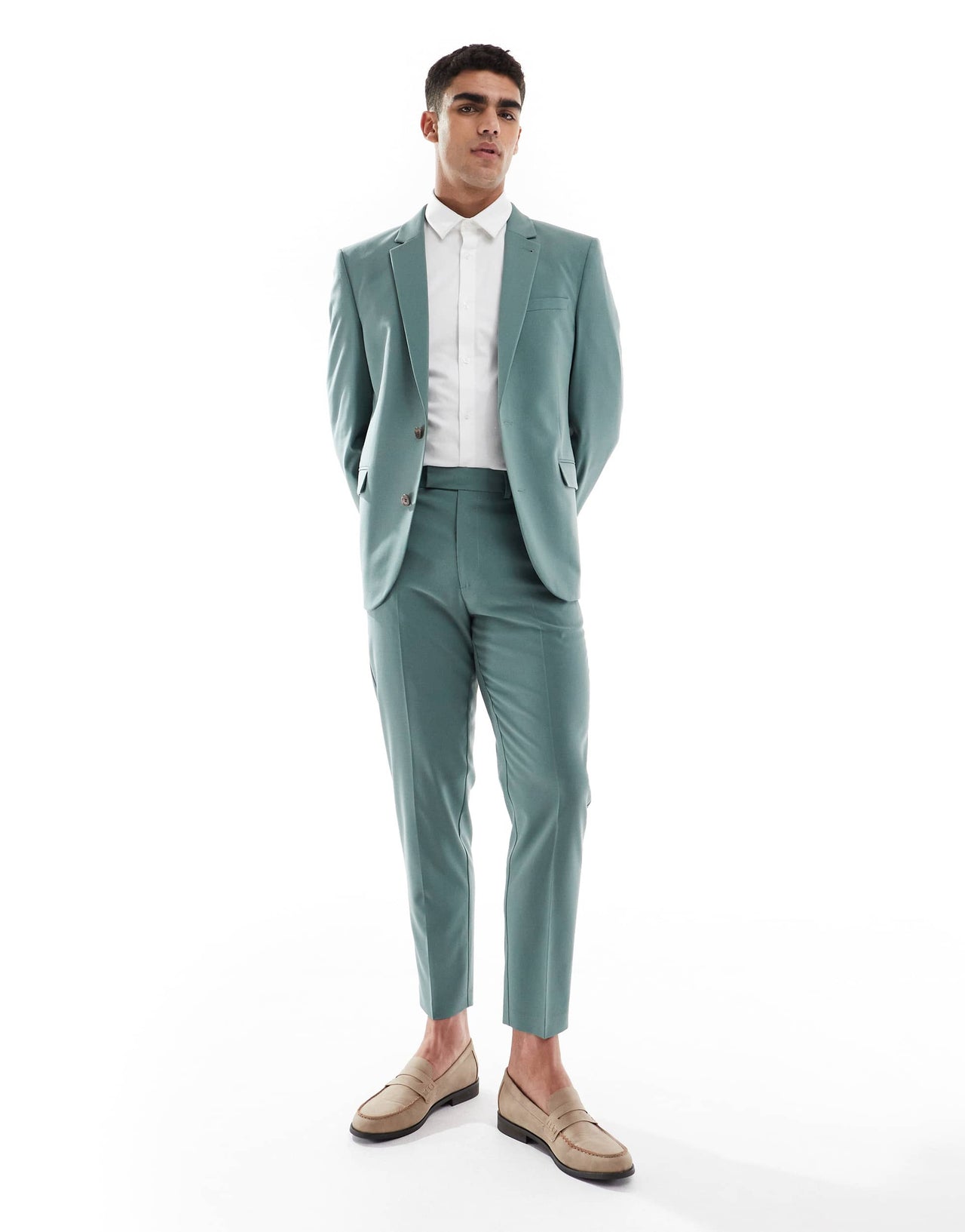 ASOS DESIGN tapered suit trousers in green