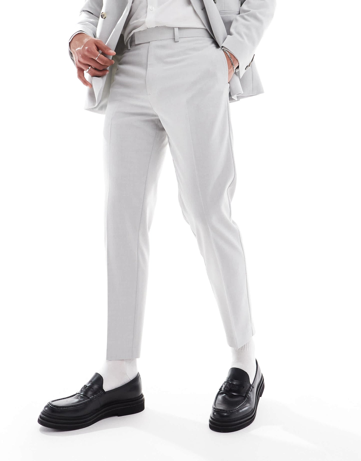 ASOS DESIGN tapered suit trousers in ice grey