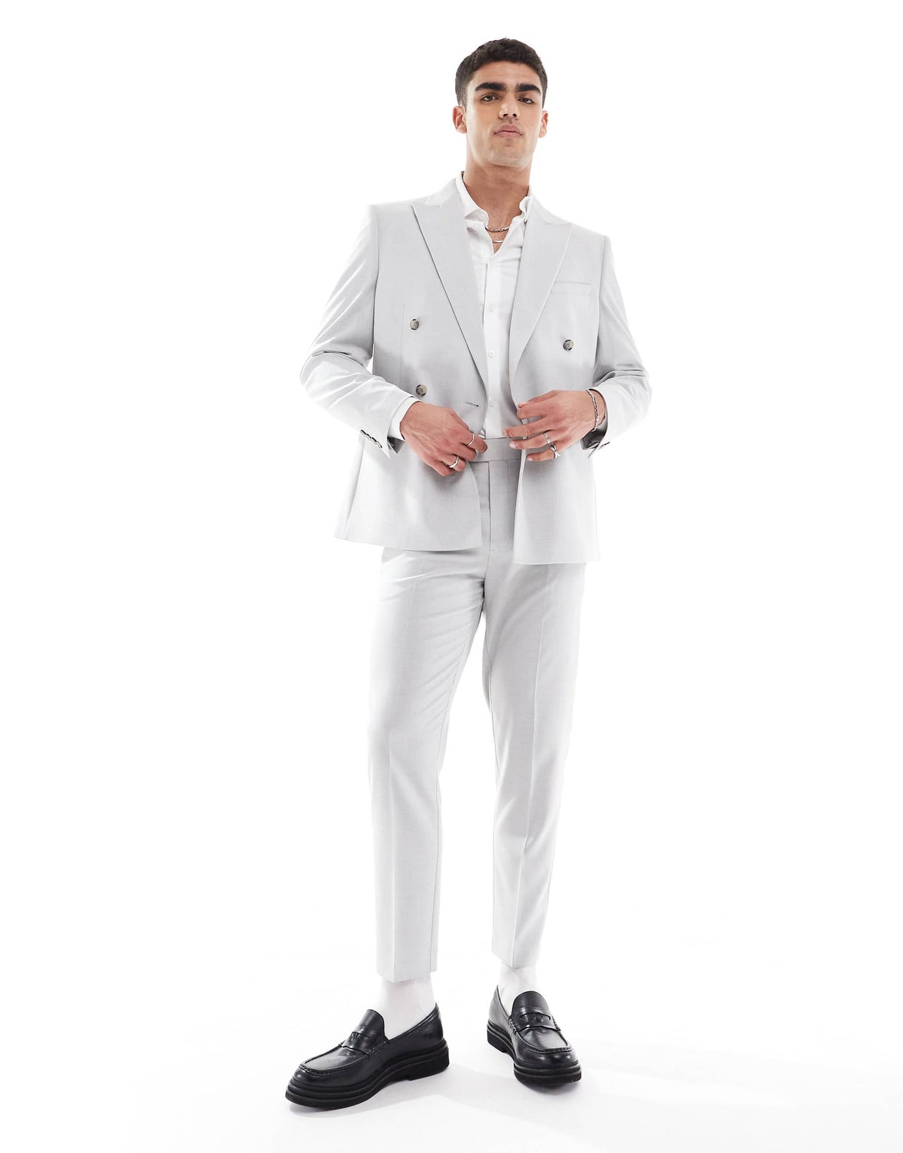 ASOS DESIGN tapered suit trousers in ice grey