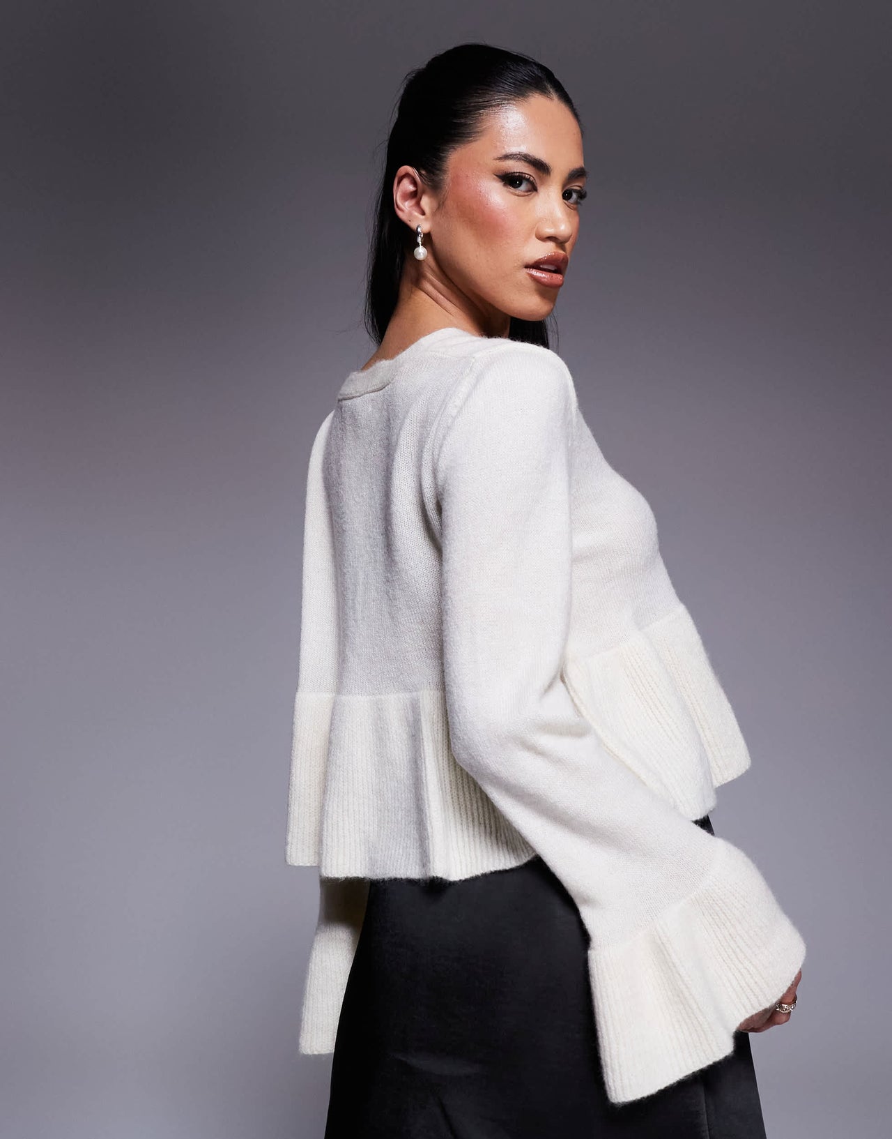 River Island tie front frilly cardigan in cream