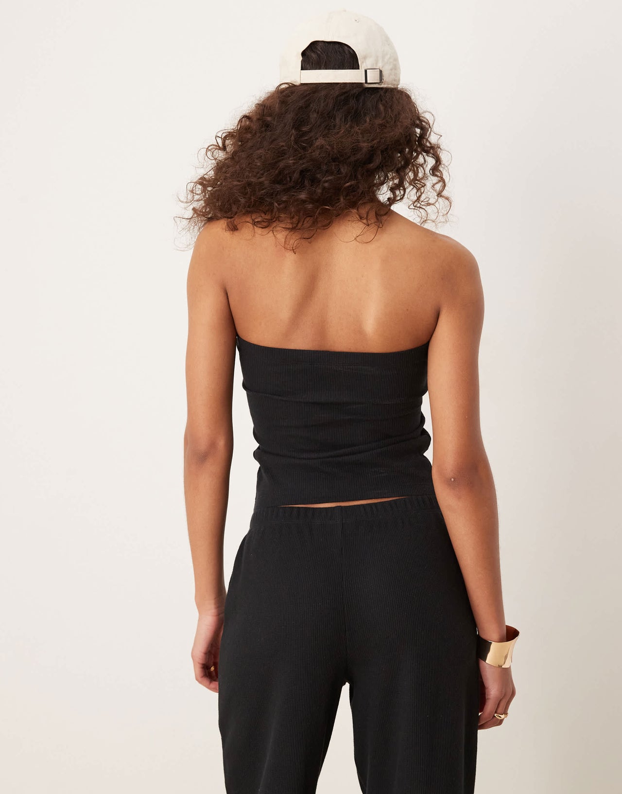 ASOS DESIGN long line waffle bandeau in black