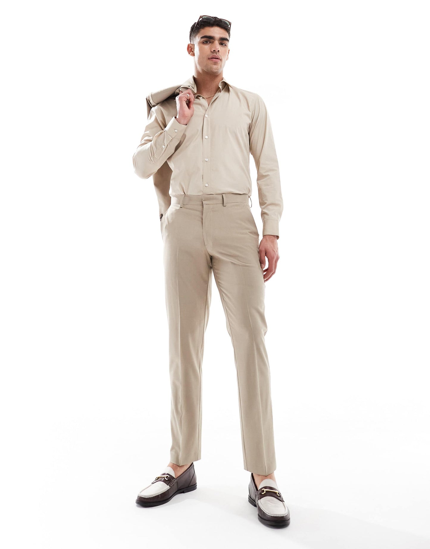 ASOS DESIGN washable slim suit trousers with lightweight worsted wool in neutral