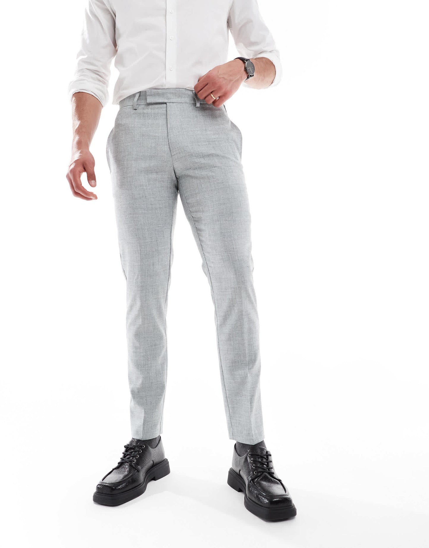 ASOS DESIGN wedding skinny suit trousers in light grey melange texture
