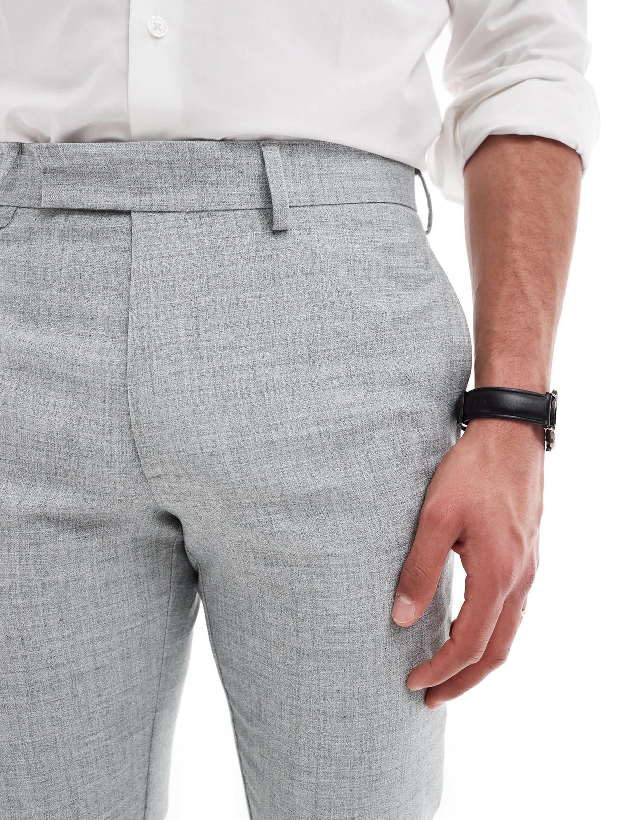ASOS DESIGN wedding skinny suit trousers in light grey melange texture