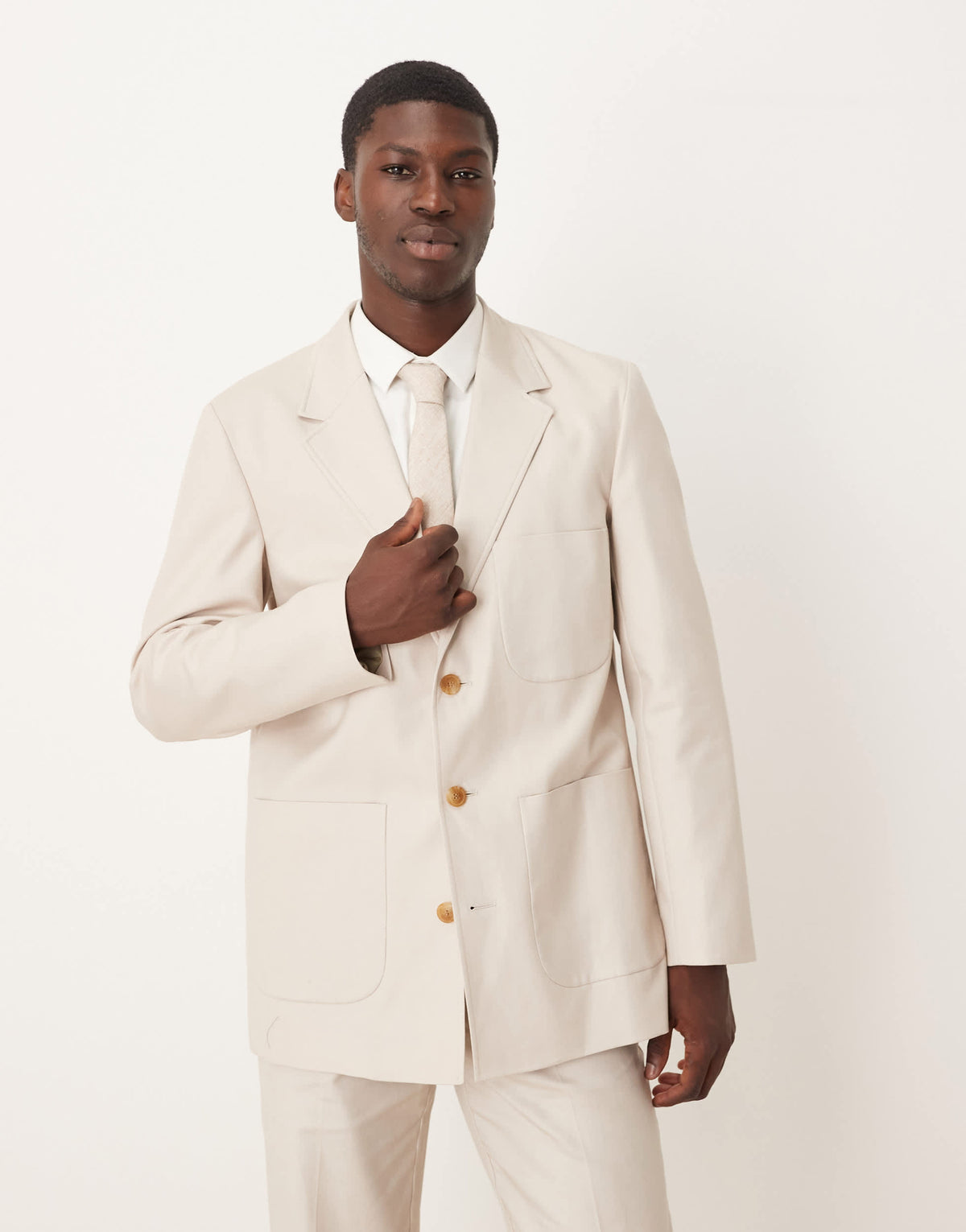 ASOS DESIGN cotton linen regular blend suit jacket in stone twill