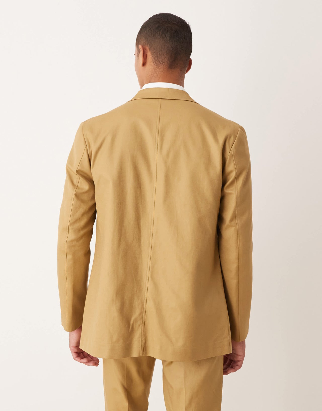 ASOS DESIGN cotton linen blend regular suit jacket in camel twill