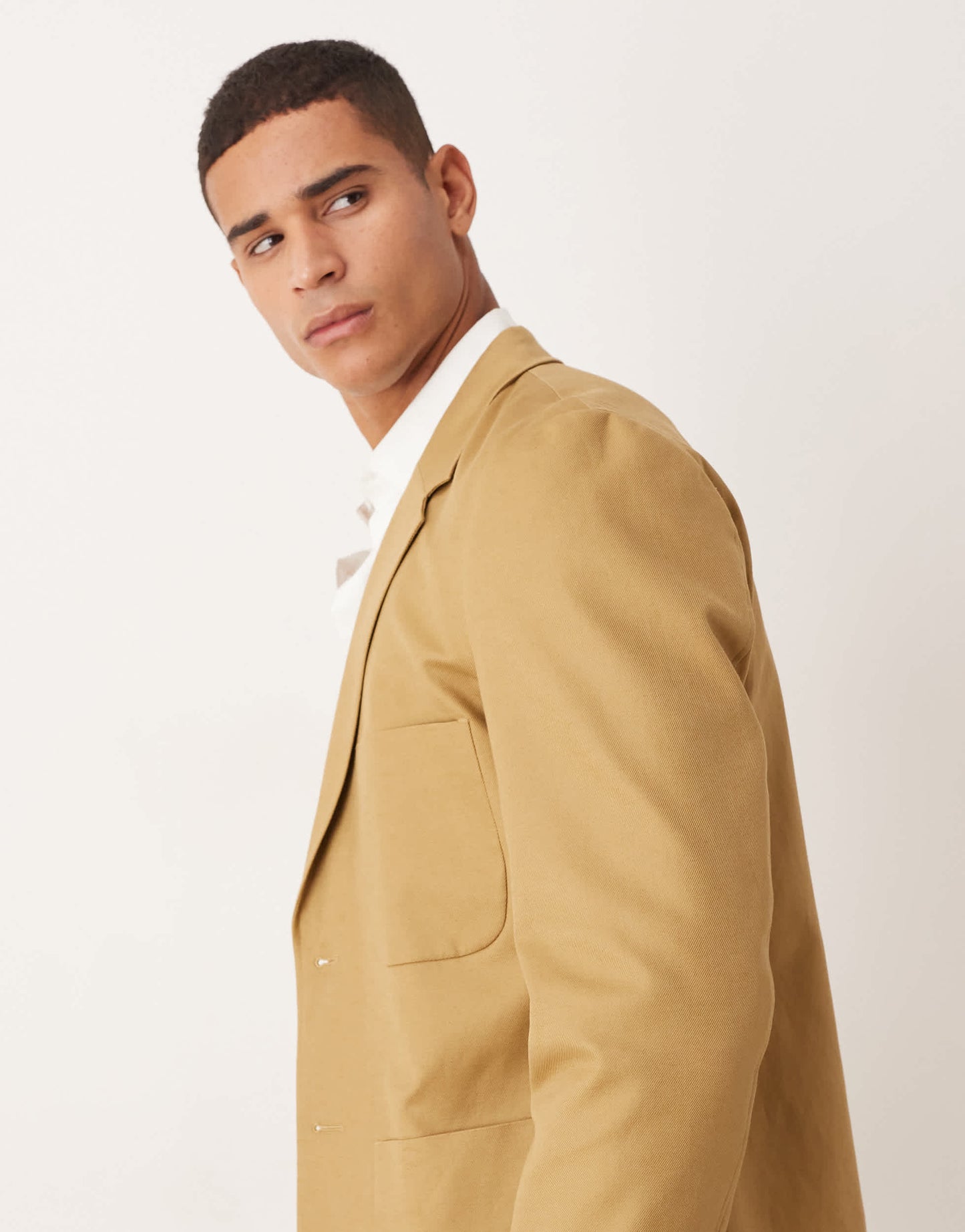 ASOS DESIGN cotton linen blend regular suit jacket in camel twill