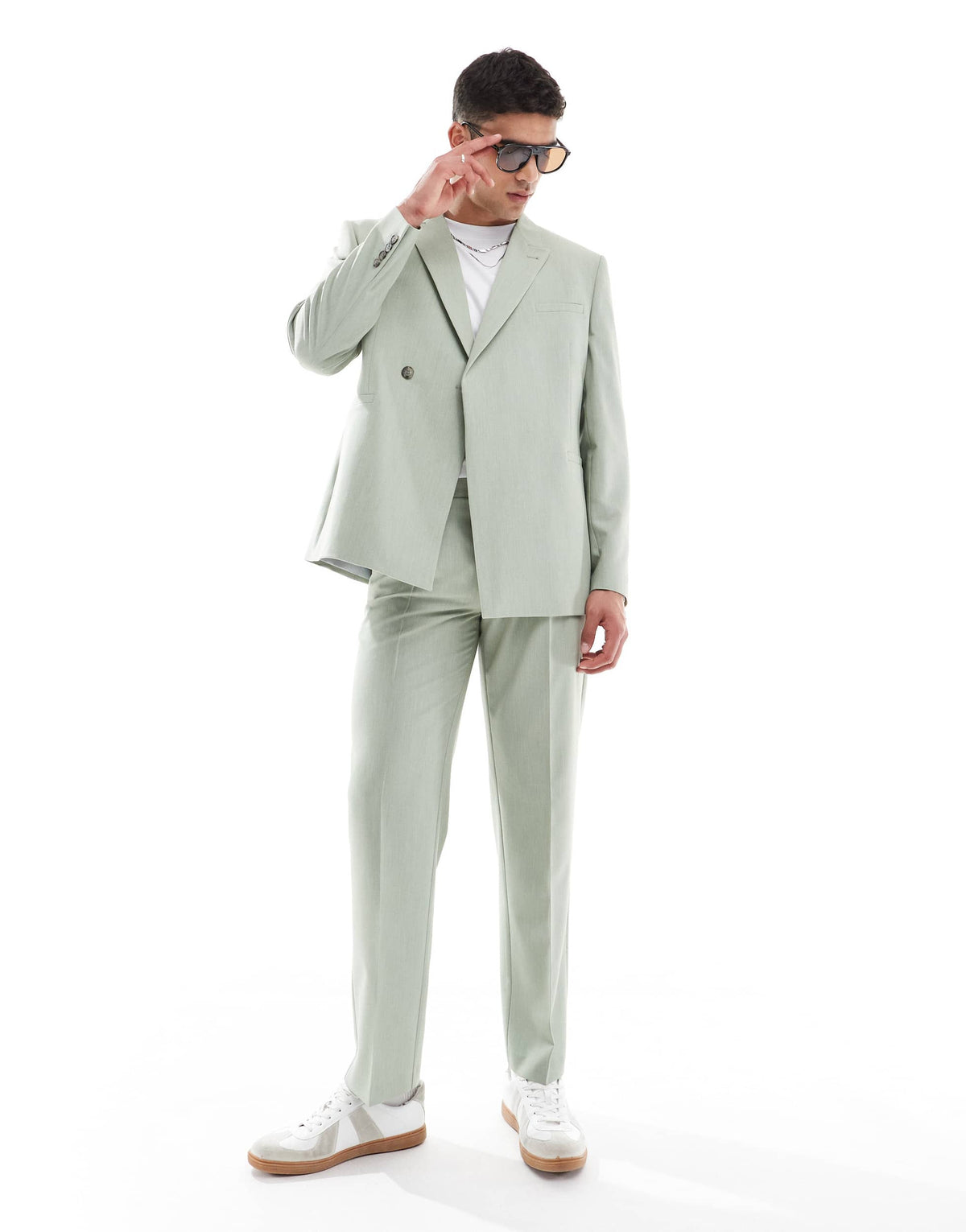 ASOS DESIGN double breasted regular suit jacket in sage green texture