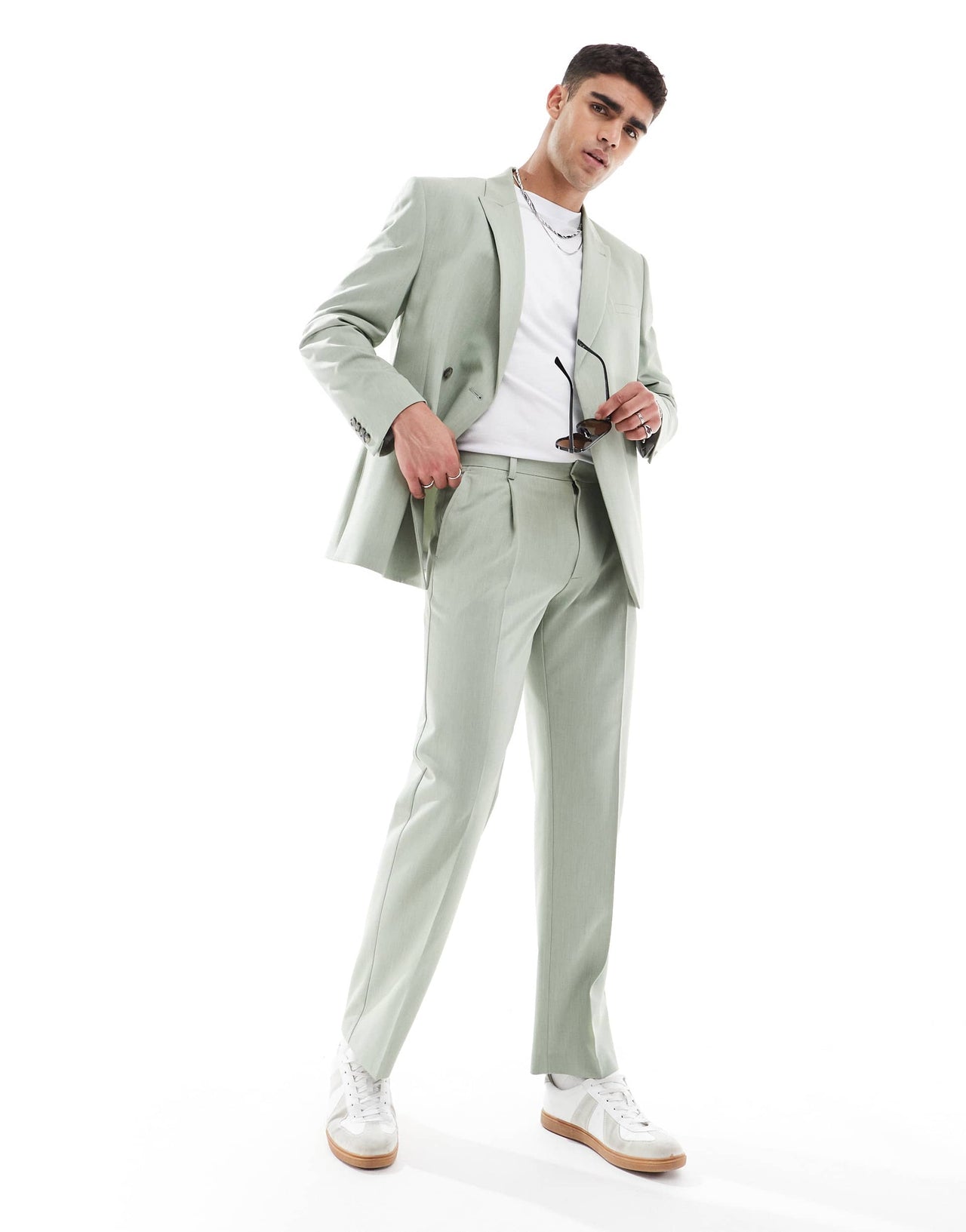 ASOS DESIGN straight leg suit trousers in sage green texture