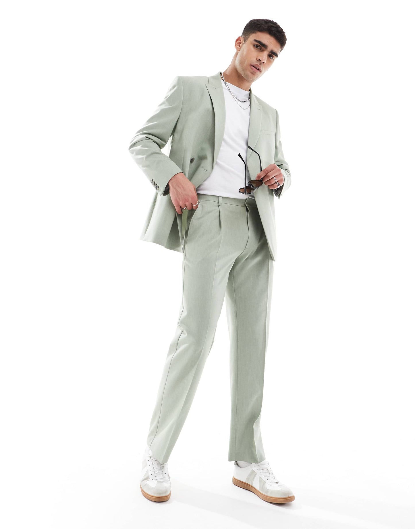 ASOS DESIGN straight leg suit trousers in sage green texture
