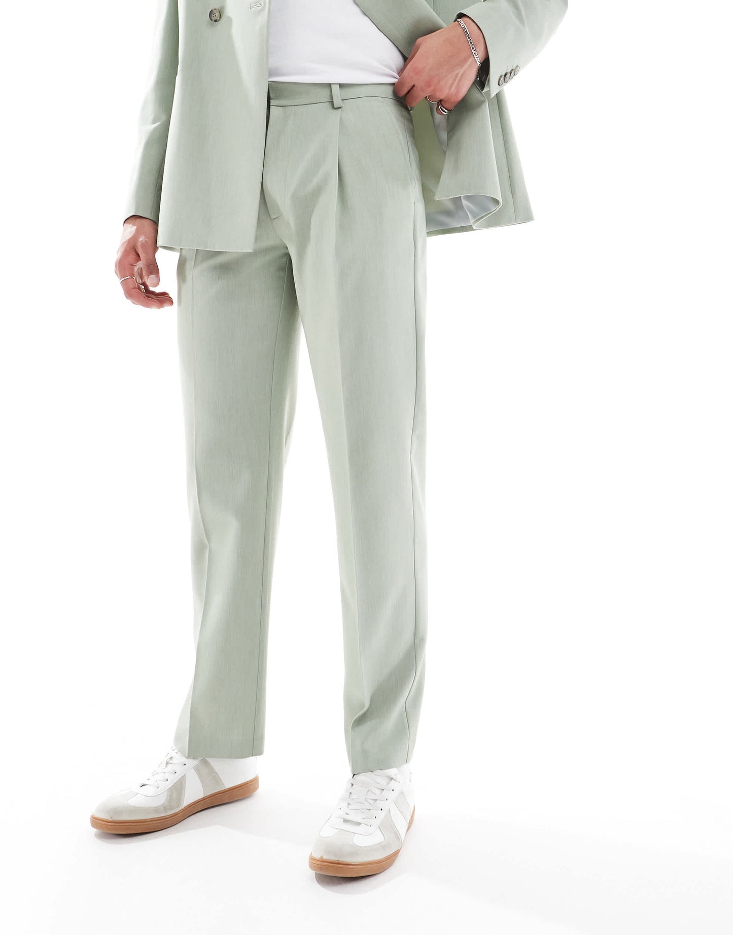 ASOS DESIGN straight leg suit trousers in sage green texture