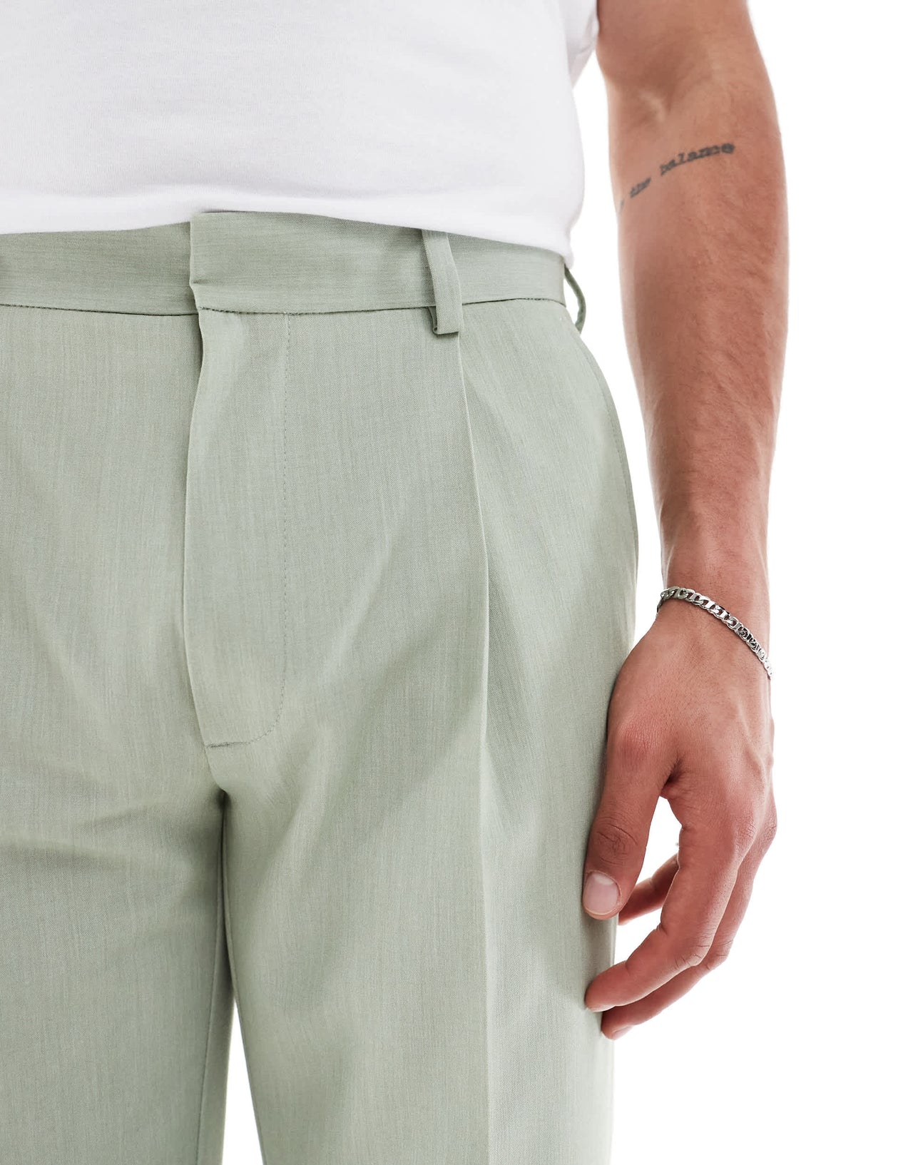 ASOS DESIGN straight leg suit trousers in sage green texture