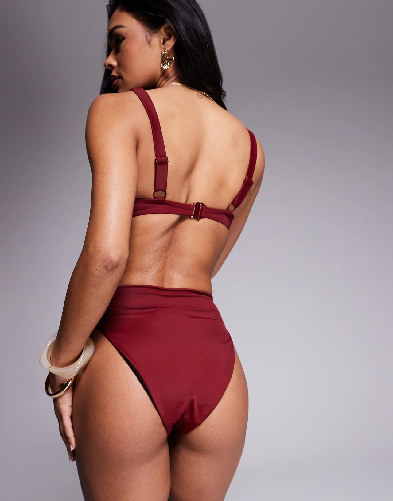 ASOS DESIGN Maya mix and match high leg high waist bikini bottom in burgundy