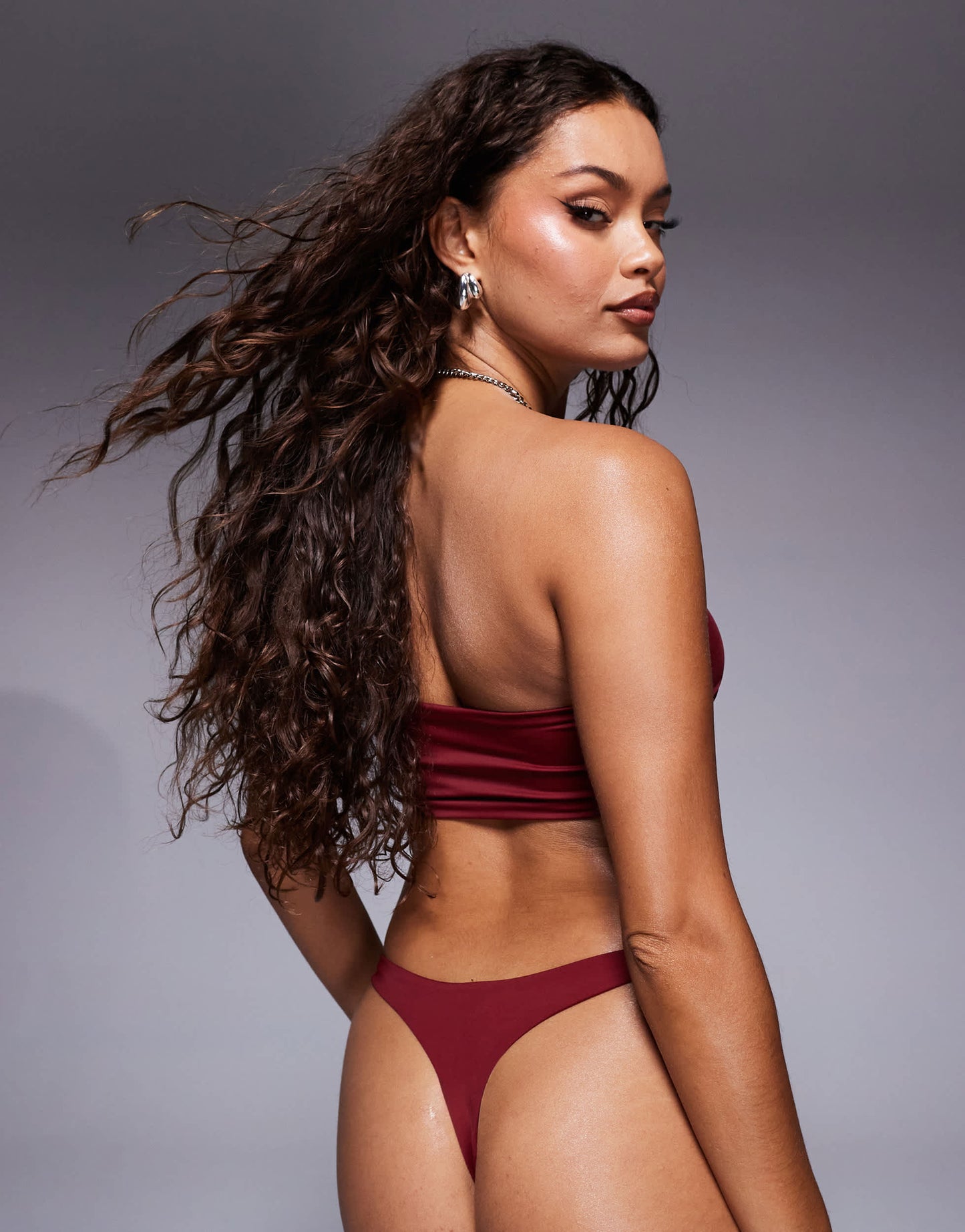 ASOS DESIGN Maya mix and match high leg thong bikini bottom in burgundy