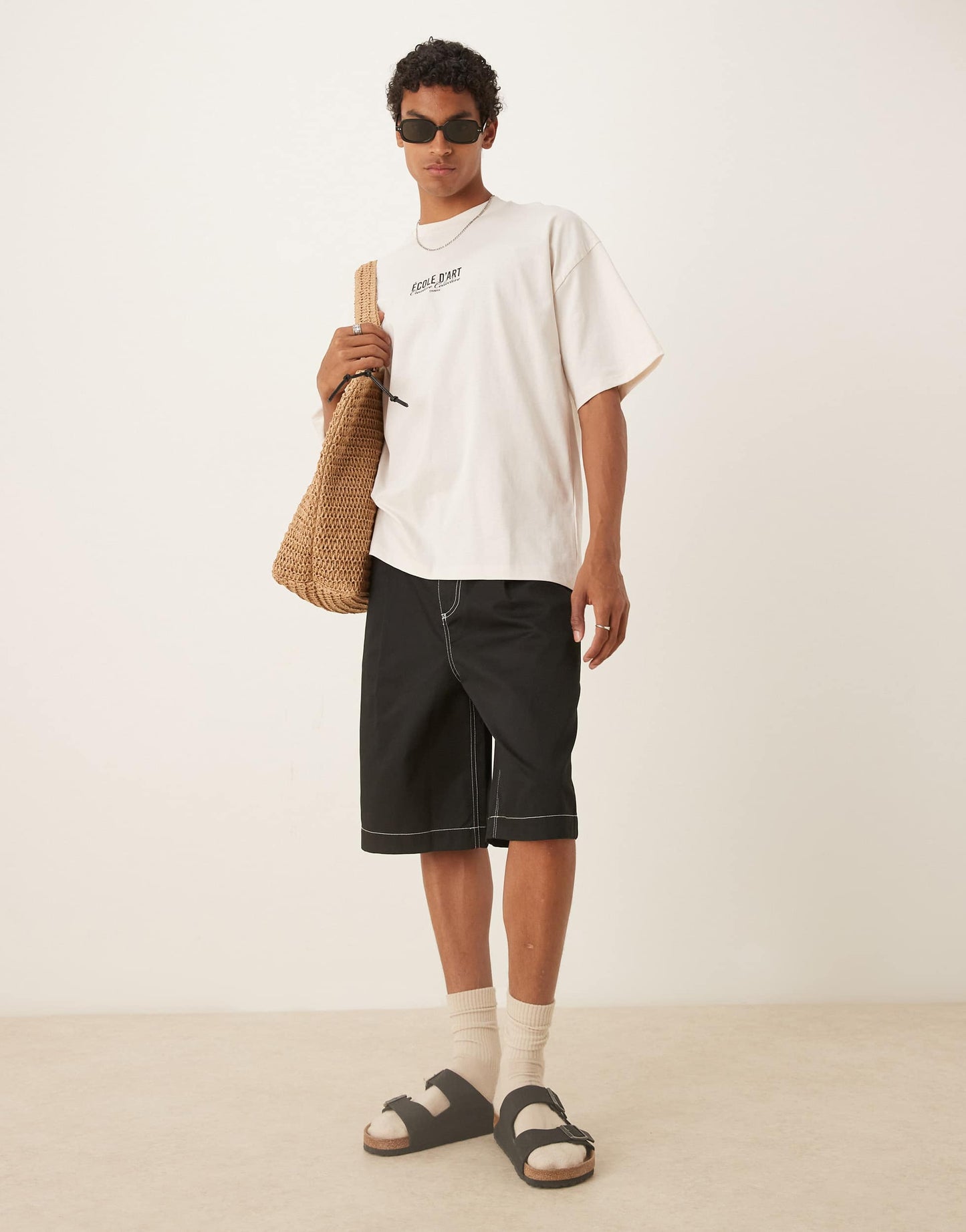ASOS DESIGN oversized baggy pleated shorts in black