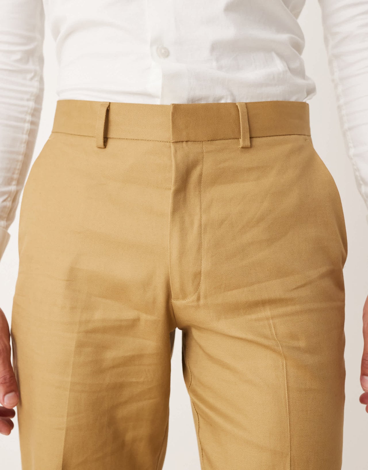 ASOS DESIGN cotton linen blend straight leg suit trousers in camel twill
