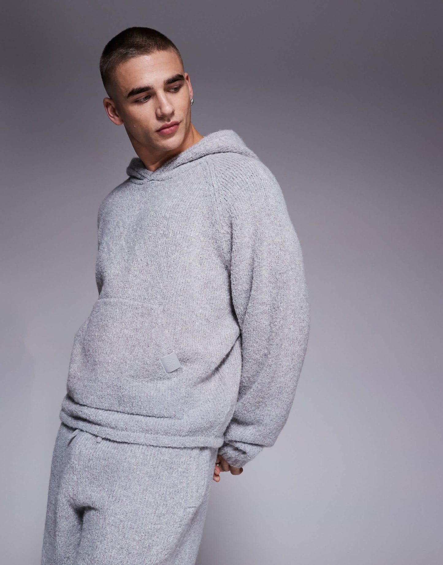 The Couture Club co-ord boucle knit hoodie in grey marl