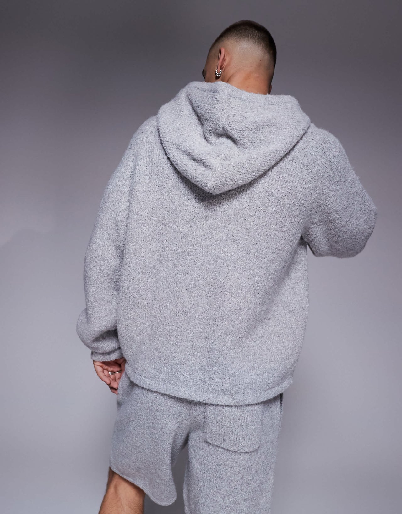 The Couture Club co-ord boucle knit hoodie in grey marl