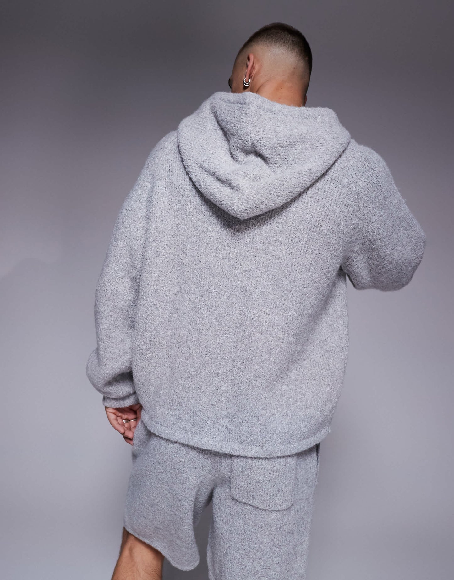 The Couture Club co-ord boucle knit hoodie in grey marl