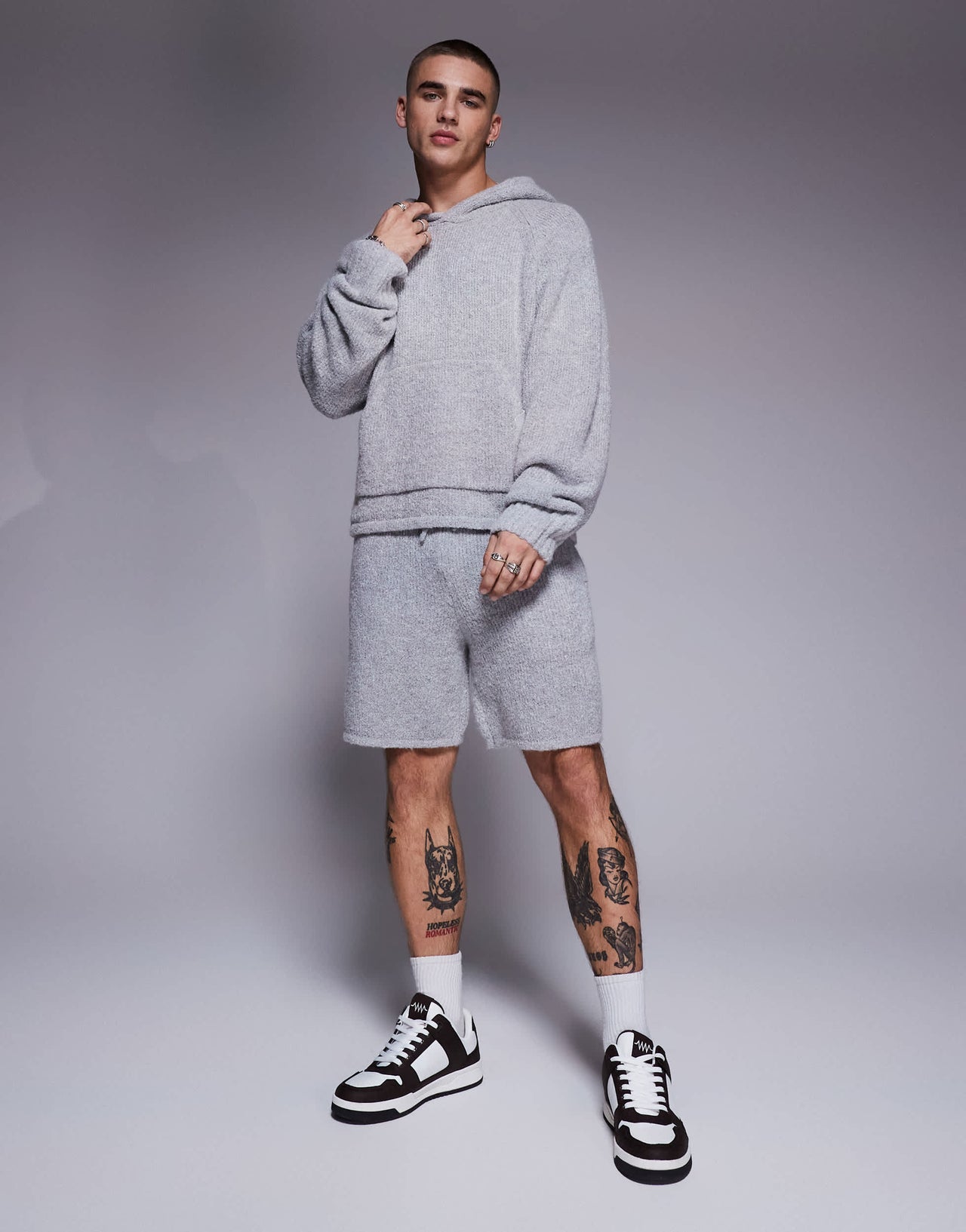 The Couture Club co-ord boucle knit hoodie in grey marl