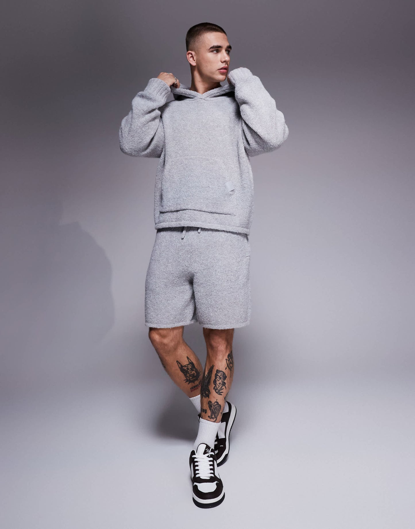 The Couture Club co-ord boucle knit shorts in grey marl
