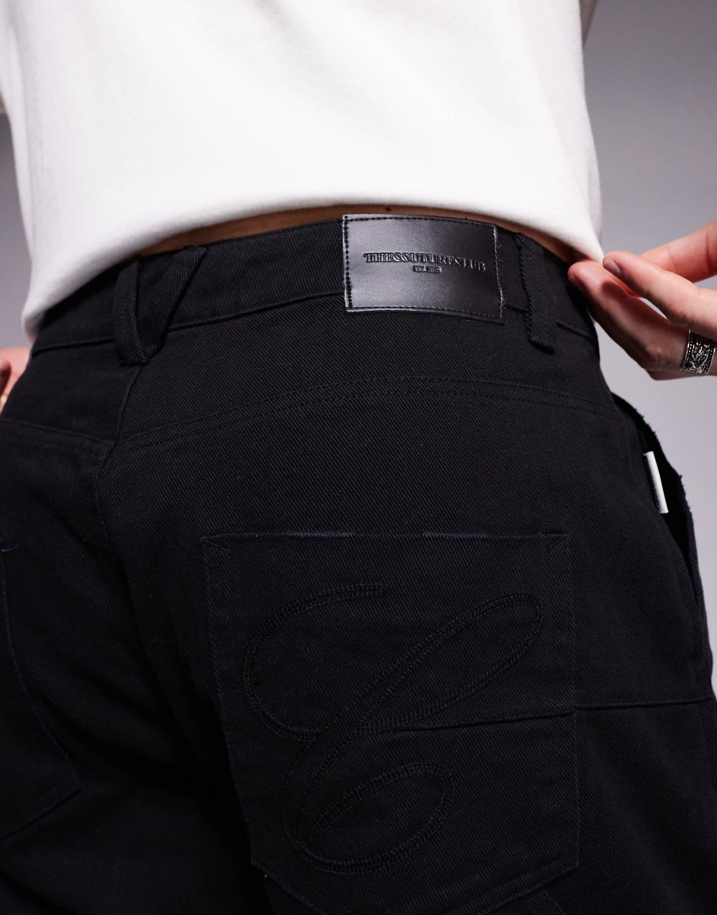 The Couture Club twill double patch trousers in washed black