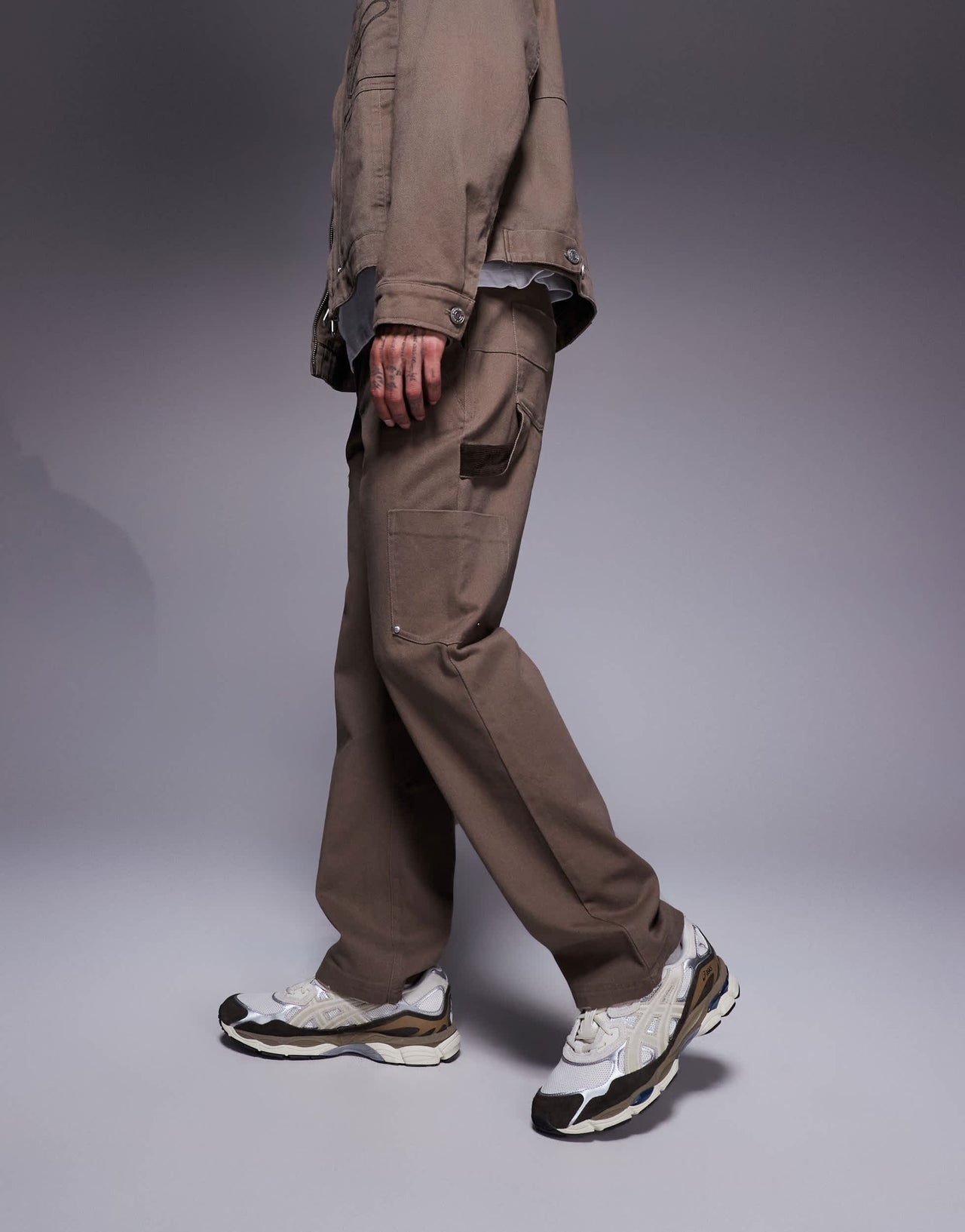 The Couture Club co-ord twill double patch trousers in washed brown