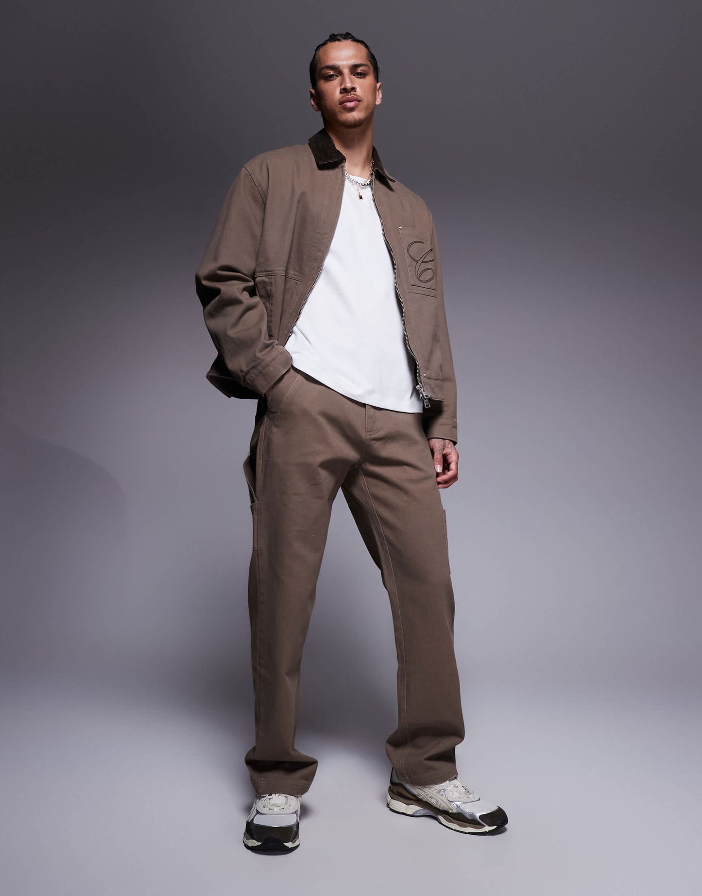The Couture Club co-ord twill double patch trousers in washed brown