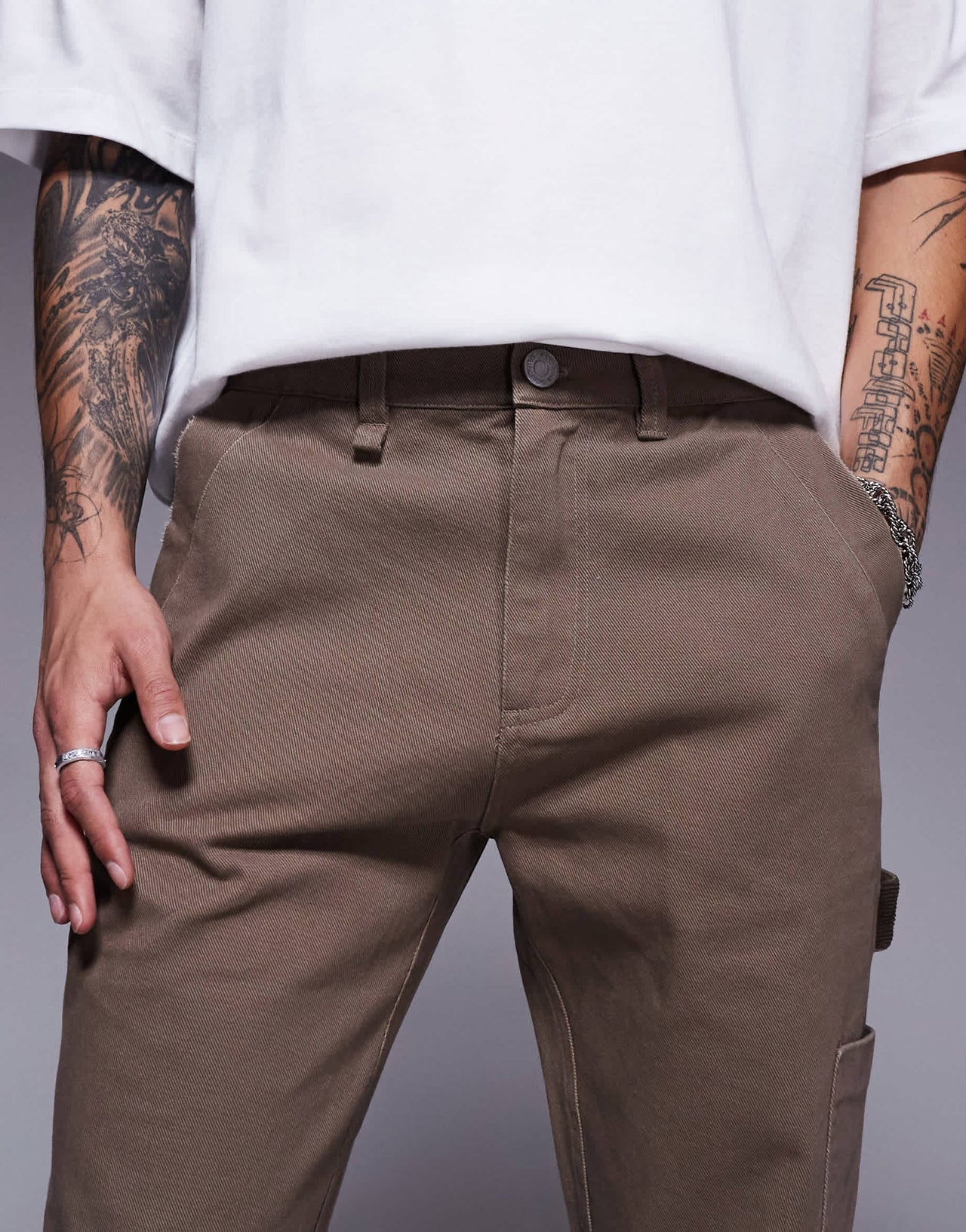 The Couture Club co-ord twill double patch trousers in washed brown
