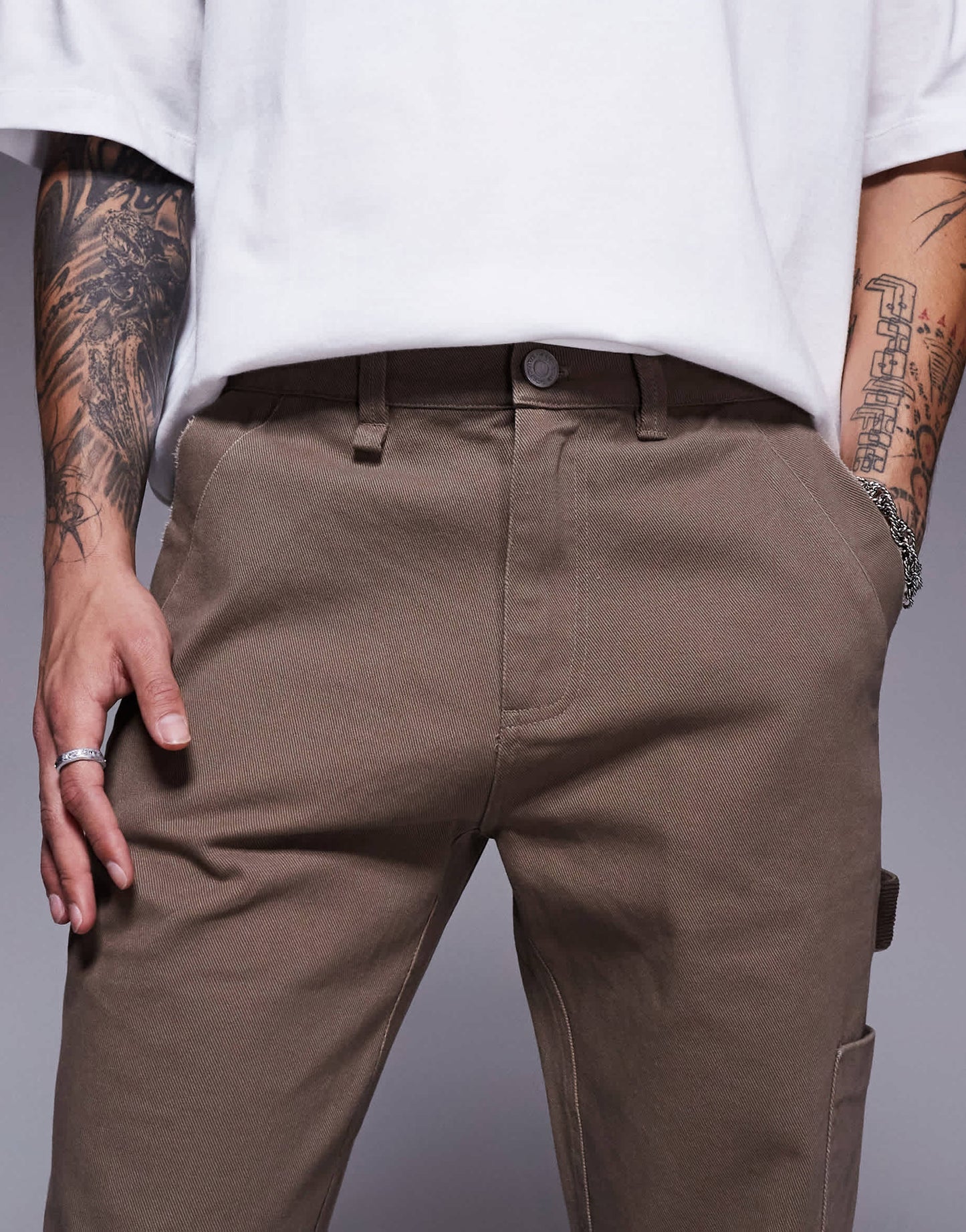 The Couture Club co-ord twill double patch trousers in washed brown