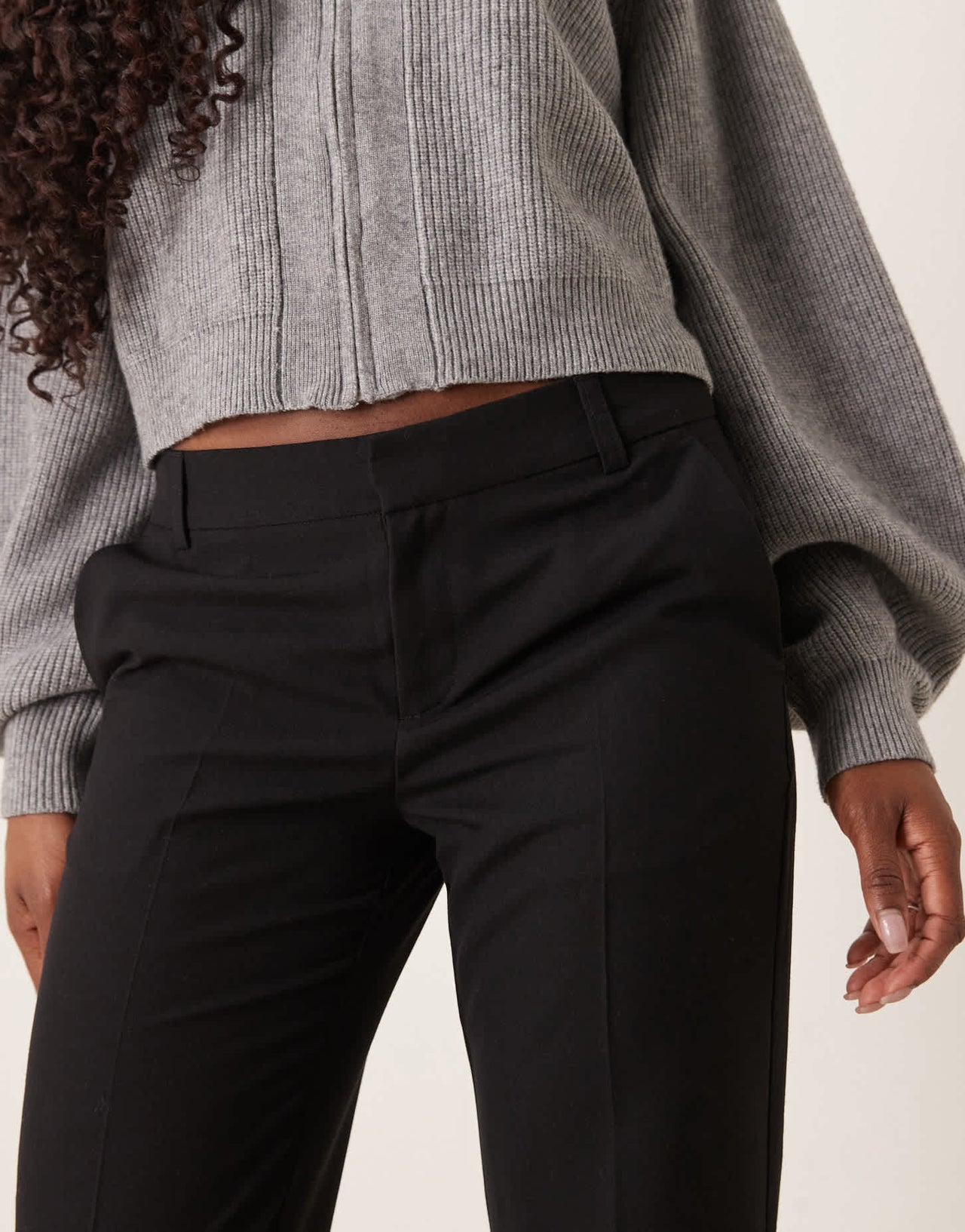 Gina Tricot tailored low waist relaxed bootcut trousers in black