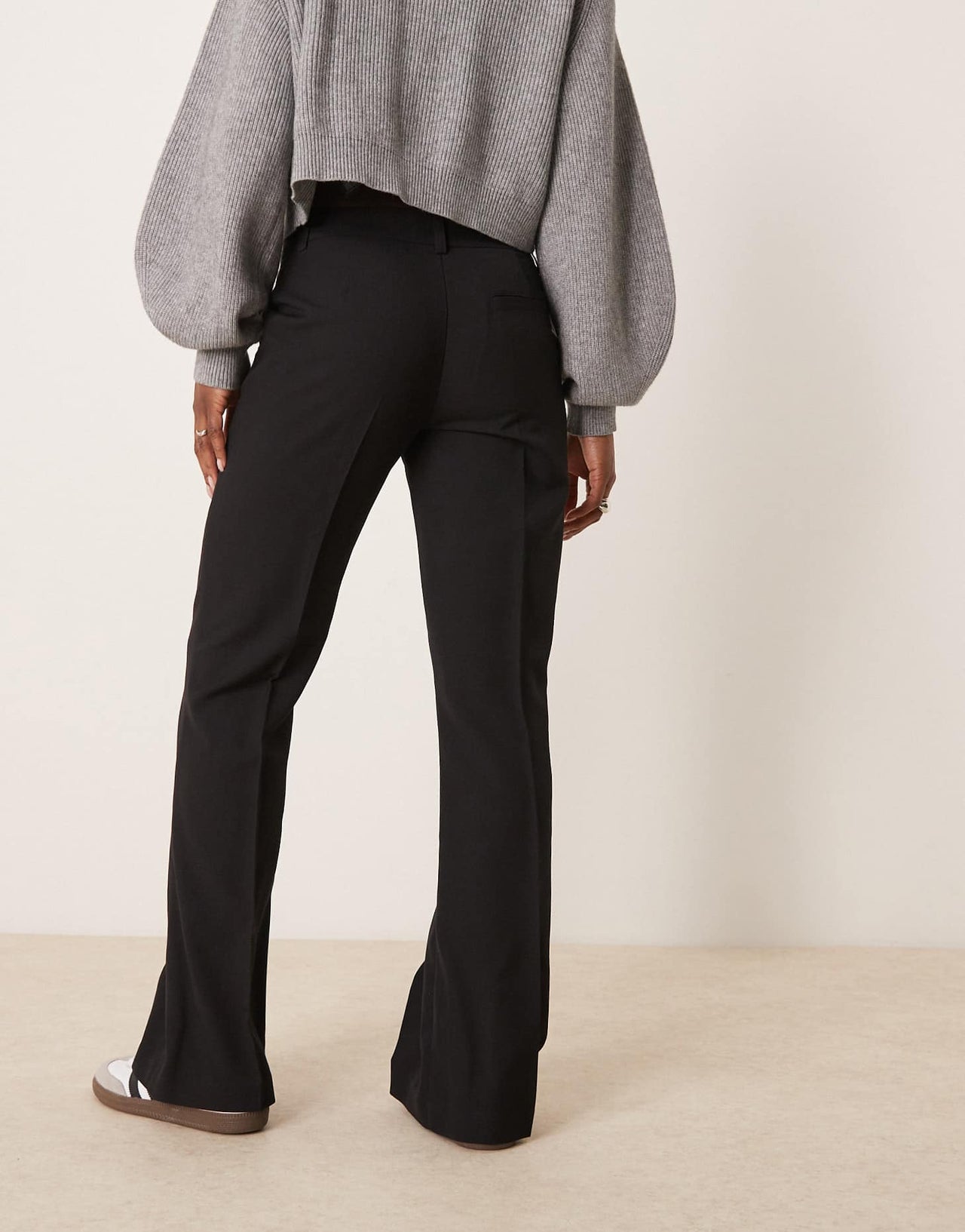 Gina Tricot tailored low waist relaxed bootcut trousers in black