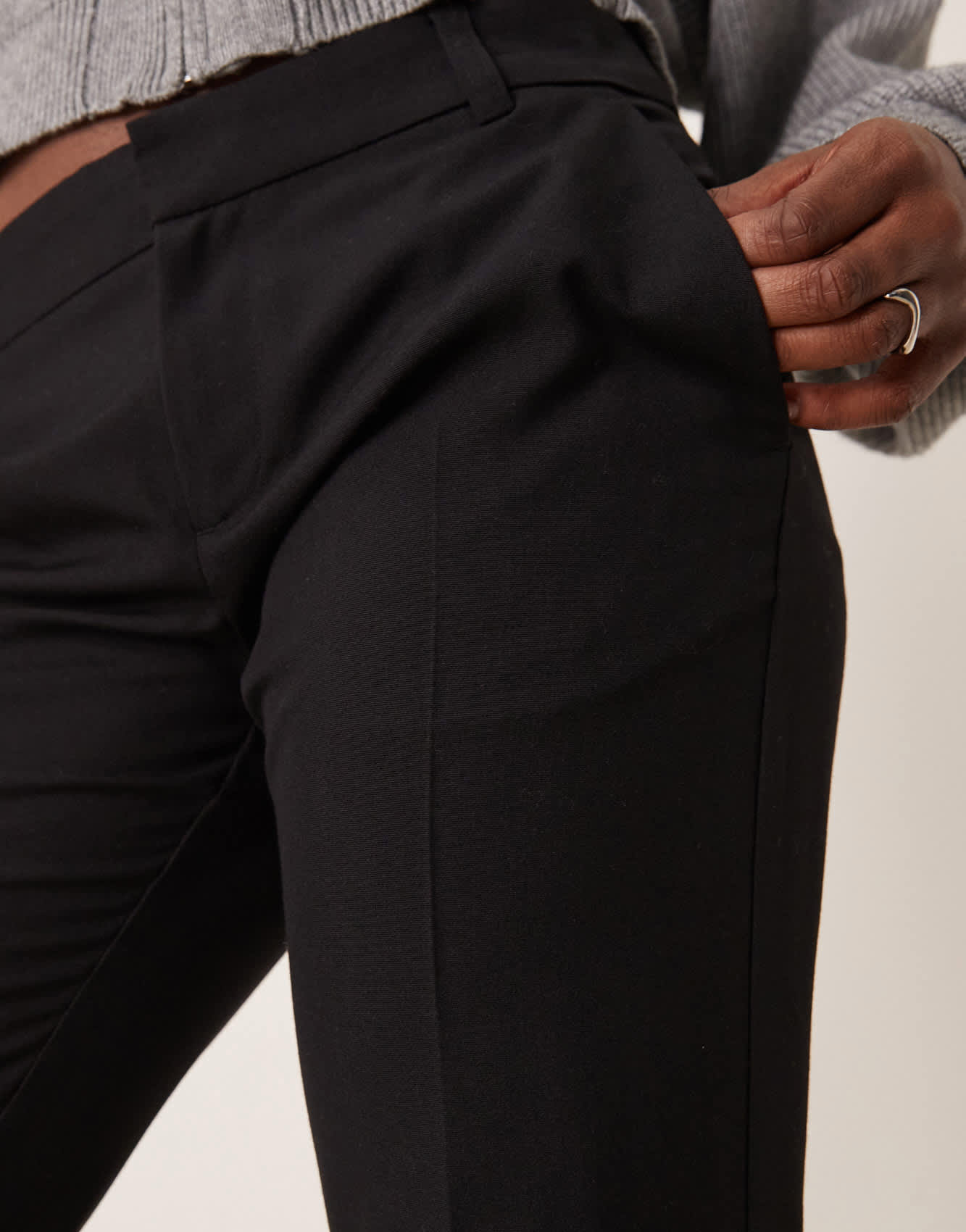 Gina Tricot tailored low waist relaxed bootcut trousers in black