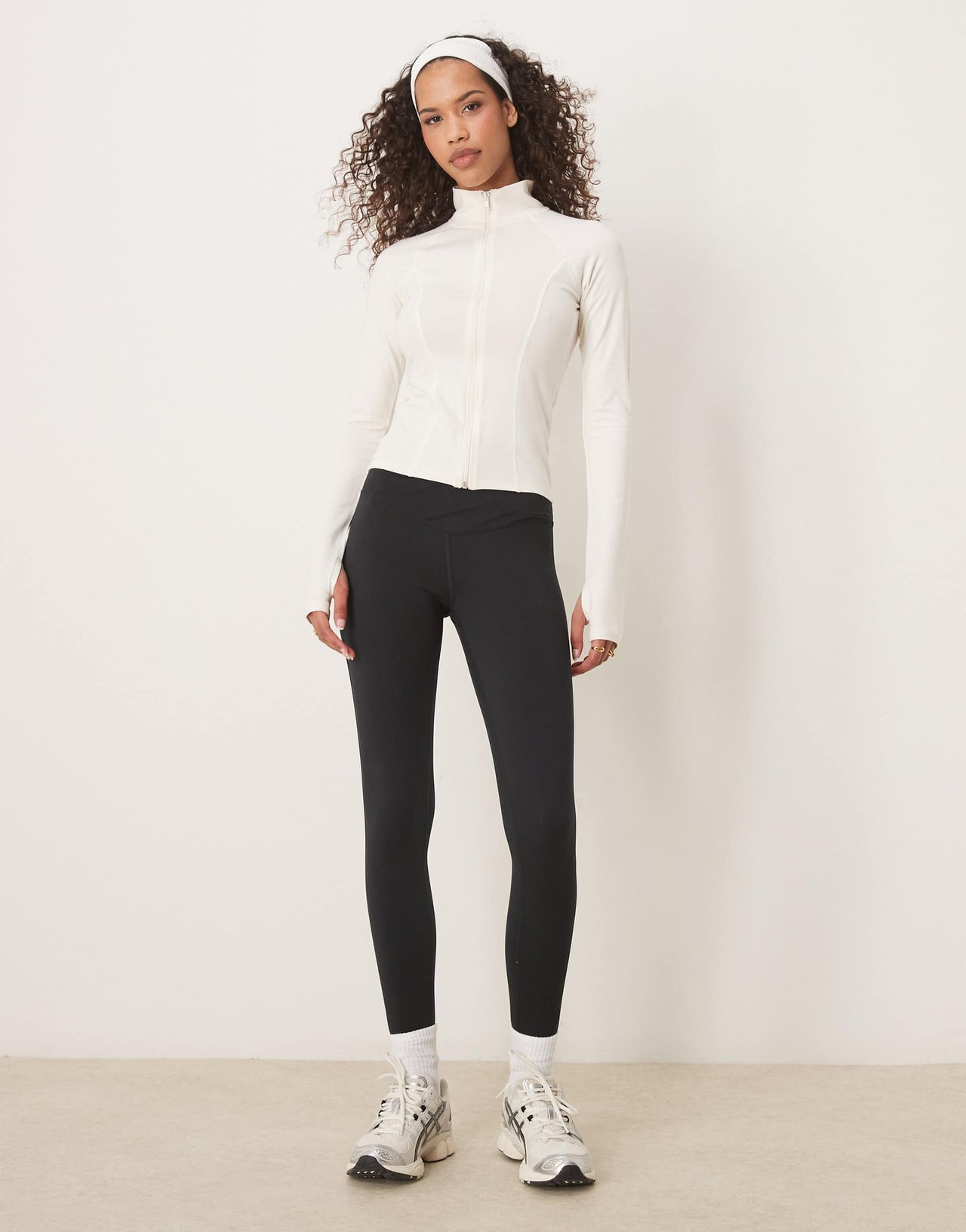 Gina Tricot Soft Touch sports seamless zip up jacket in off white