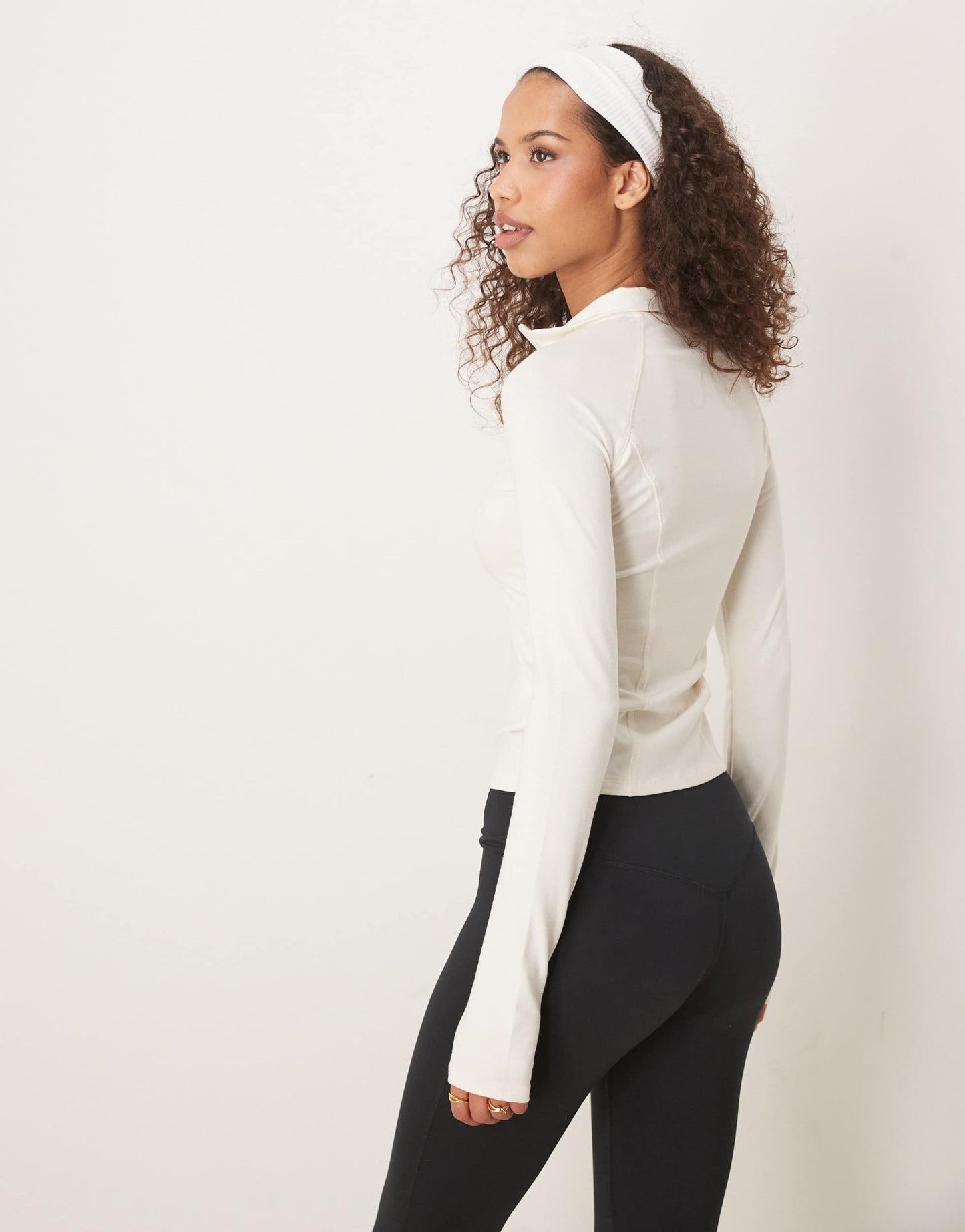 Gina Tricot Soft Touch sports seamless zip up jacket in off white