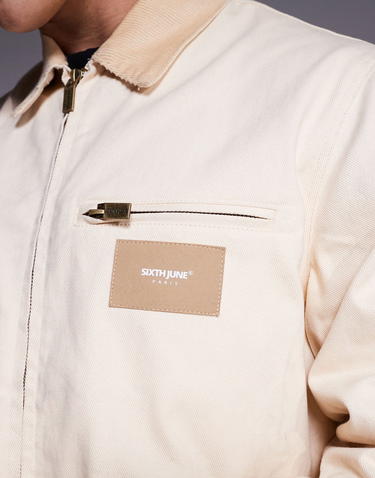 Sixth June contrast collar trucker jacket co-ord in cream