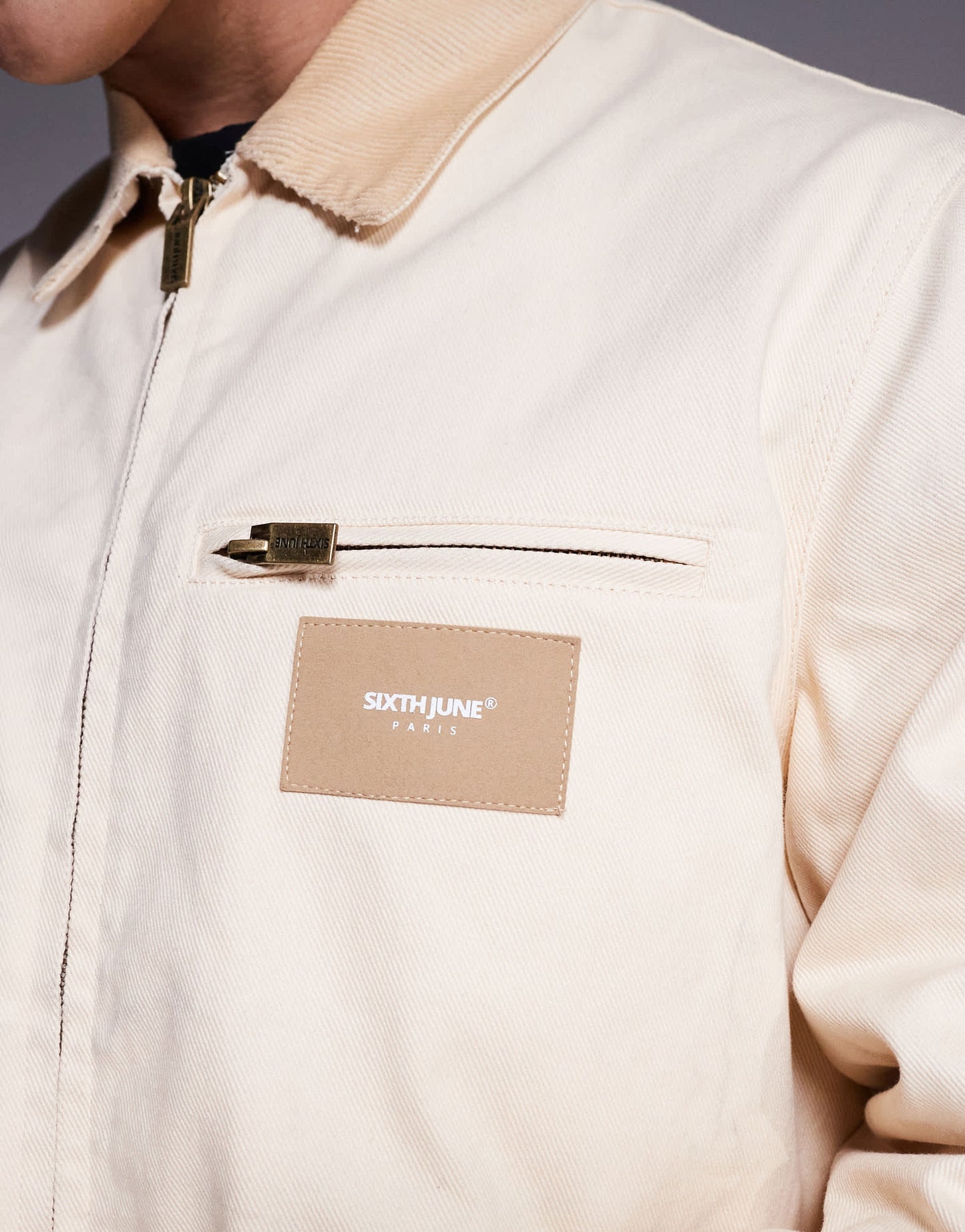 Sixth June contrast collar trucker jacket co-ord in cream