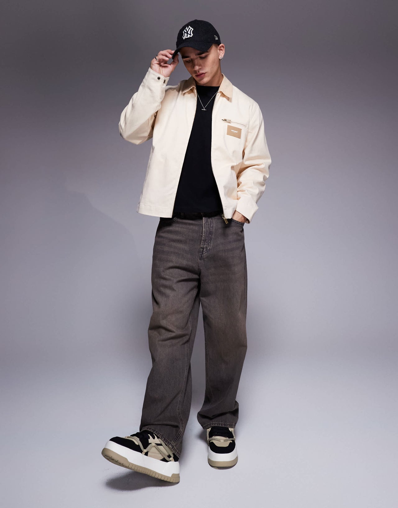 Sixth June contrast collar trucker jacket co-ord in cream