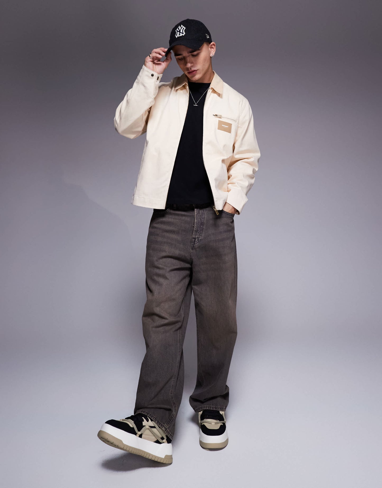 Sixth June contrast collar trucker jacket co-ord in cream