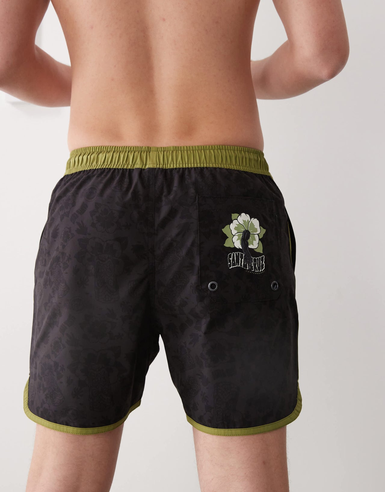 Santa Cruz drawstring swimshorts in black with khaki trim